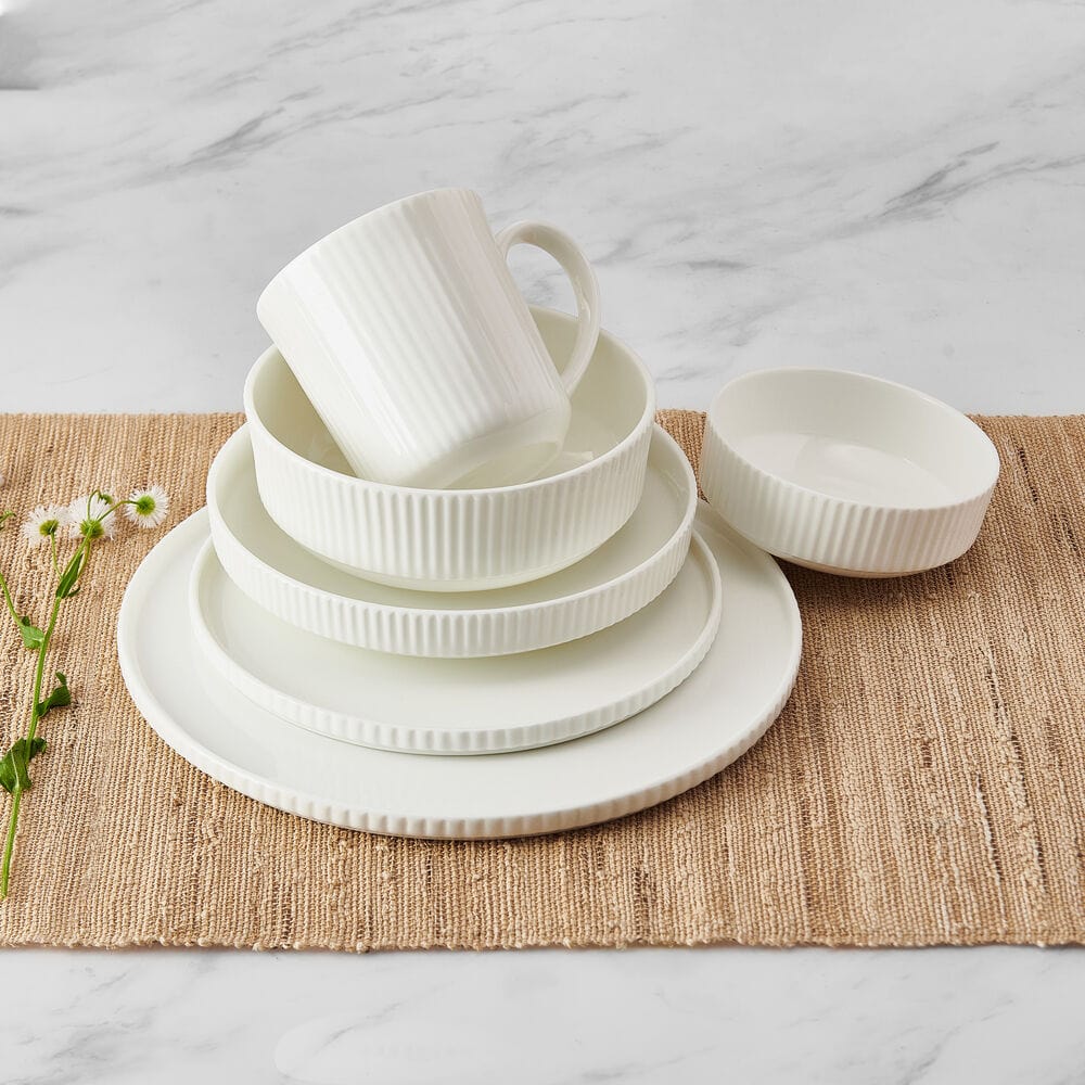 Ryder 48-Piece Dinnerware Set for 8 - Porcelain Plates, Bowls & Mugs - Elegant Dinnerware for Family Gatherings & Dinner Parties