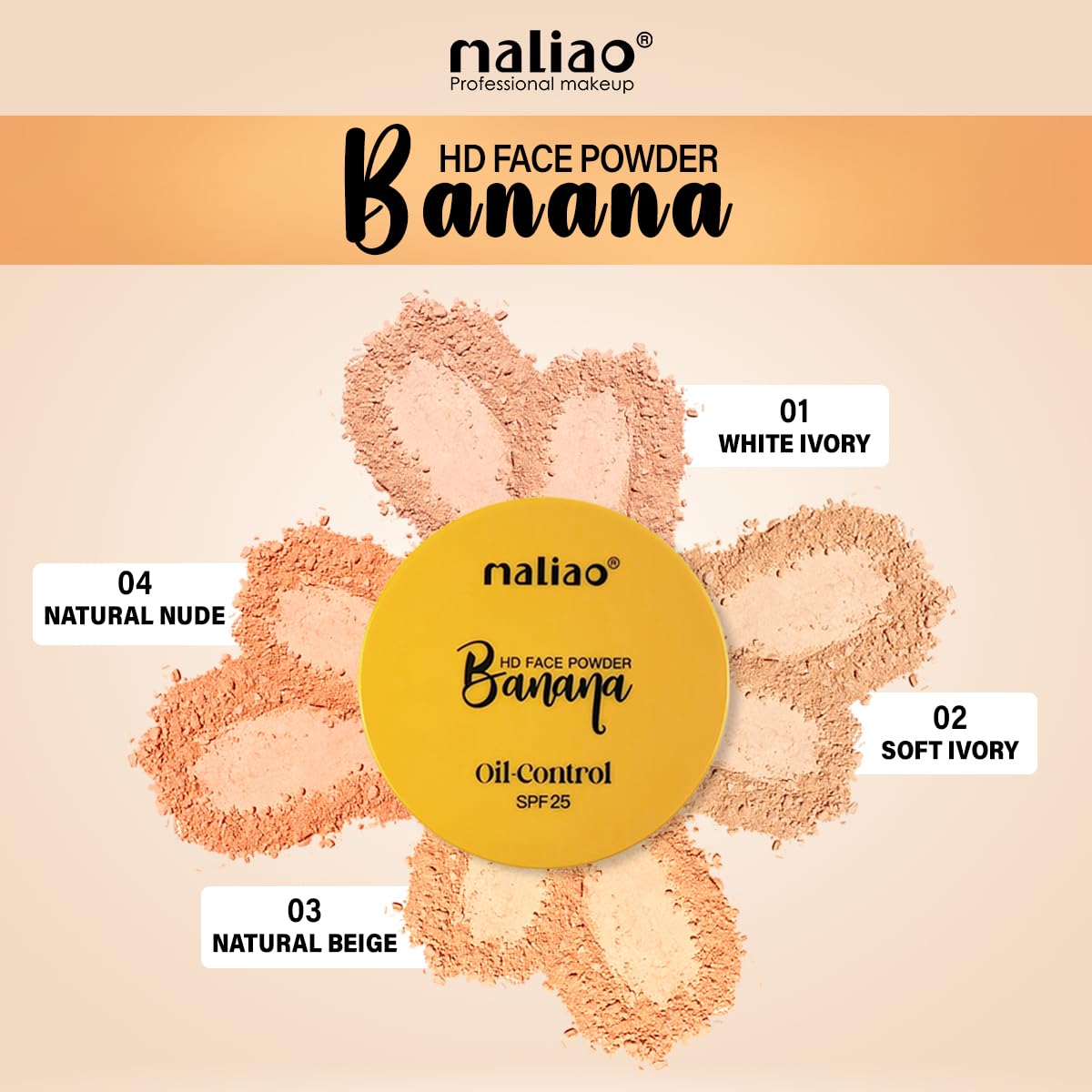 Maliao Banana HD 2-in-1 Oil Control Face Powder Compact - White Ivory | Matte Finish & Shine Control for Oily Skin | Perfect for Daily Makeup & Touch-Ups