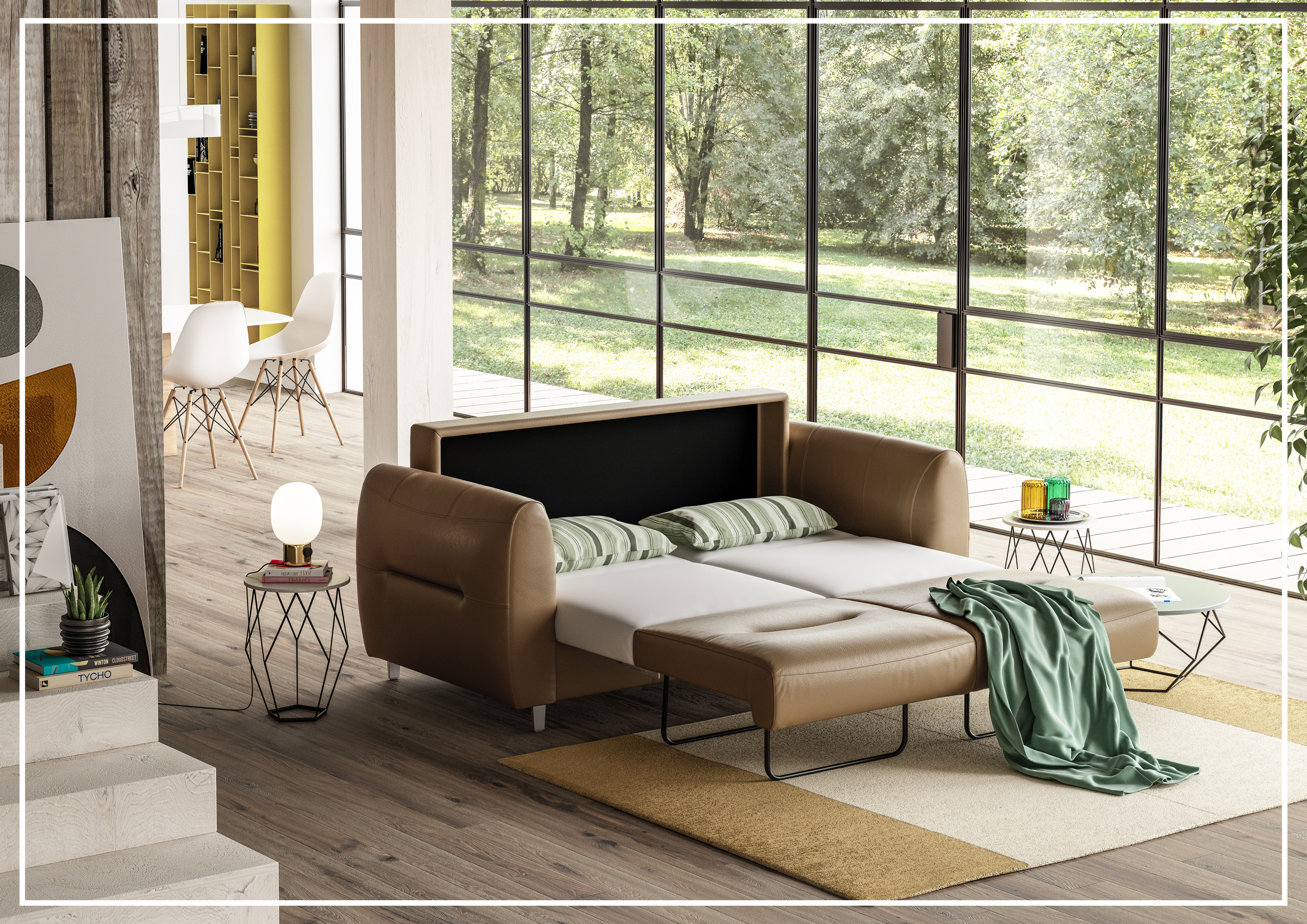 Luonto Jamie 2 Seater Leather Loveseat Sleeper Sofa Bed - Queen Size Convertible Couch for Small Spaces - Perfect for Living Room, Guest Room & Studio Apartments