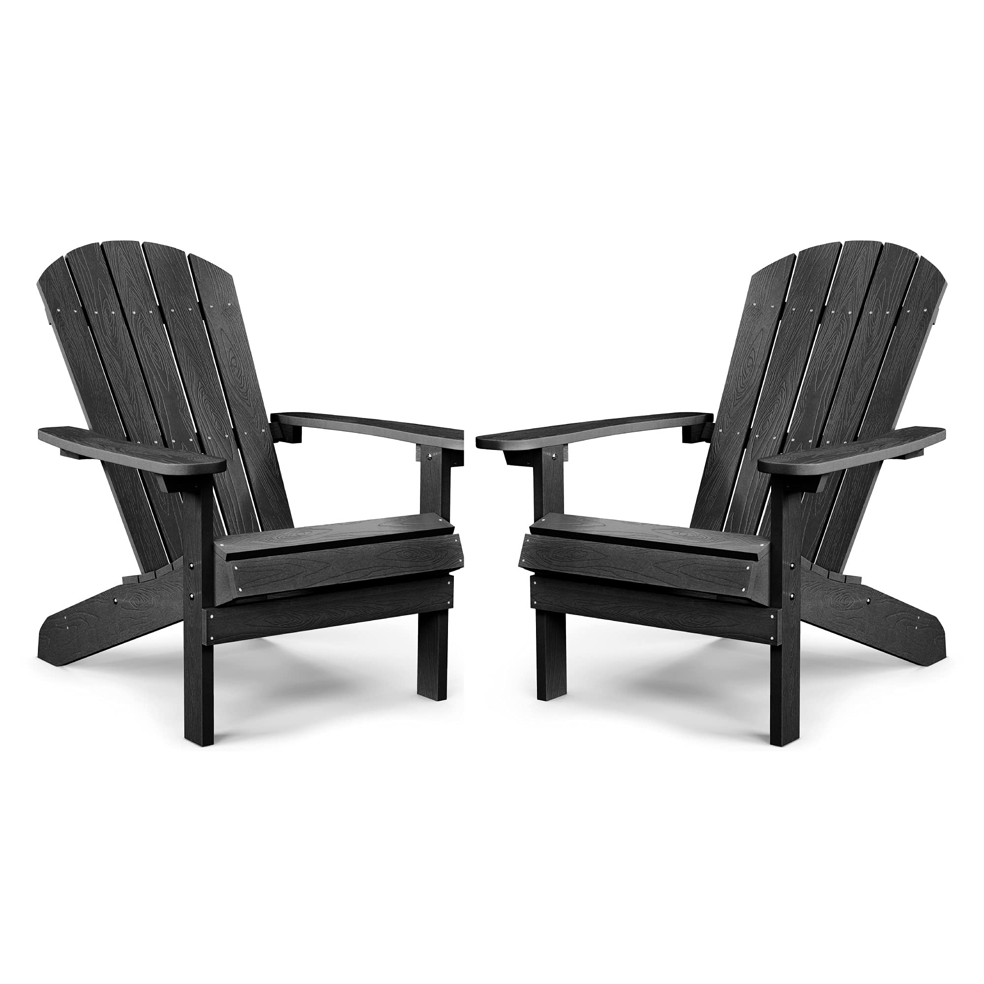 **YEFU 2-Piece Adirondack Chair Set - Durable HIPS Plastic Outdoor Chairs with Wood Grain Texture - Perfect for Patio, Lawn, Fire Pit, Deck, Porch & Garden (Black) - Ideal for Relaxing, Lounging & Entertaining Outdoors**