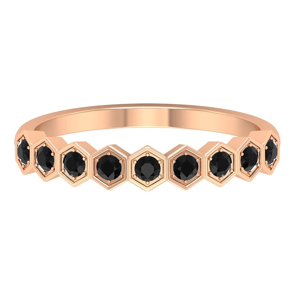 1/2 CT Lab-Created Black Diamond Hexagon Half Eternity Ring for Women - 14K Solid Gold Wedding Band, Anniversary Gift, Stackable Ring for Everyday Wear & Special Occasions