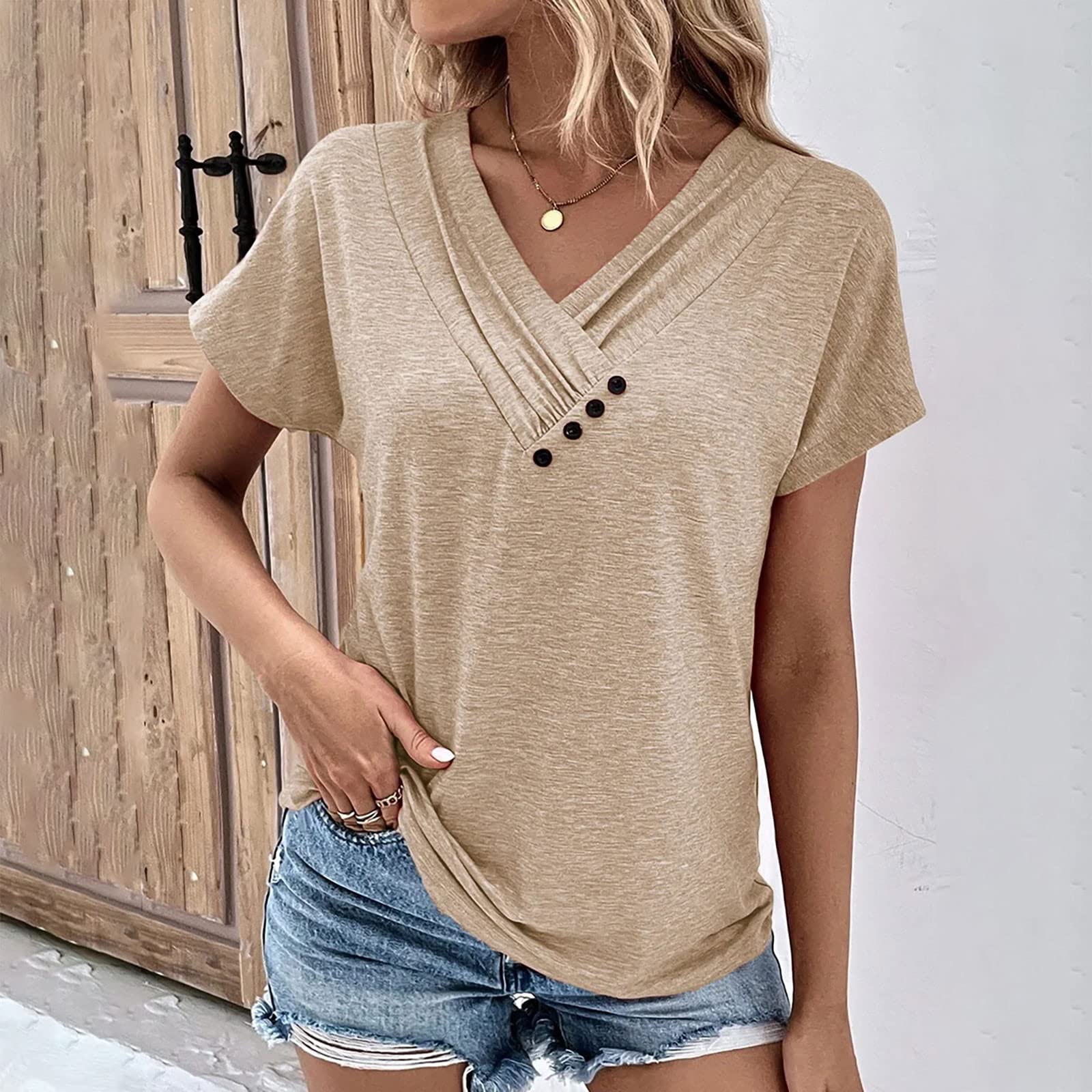 2024 Trendy Women's Summer Tops - Short Sleeve Button Down Shirts with Crewneck & V-Neck Styles | Cute Casual Blouses for Going Out, Office Wear & Date Nights | Breathable Tees for Beach, Shopping & Summer Vacation
