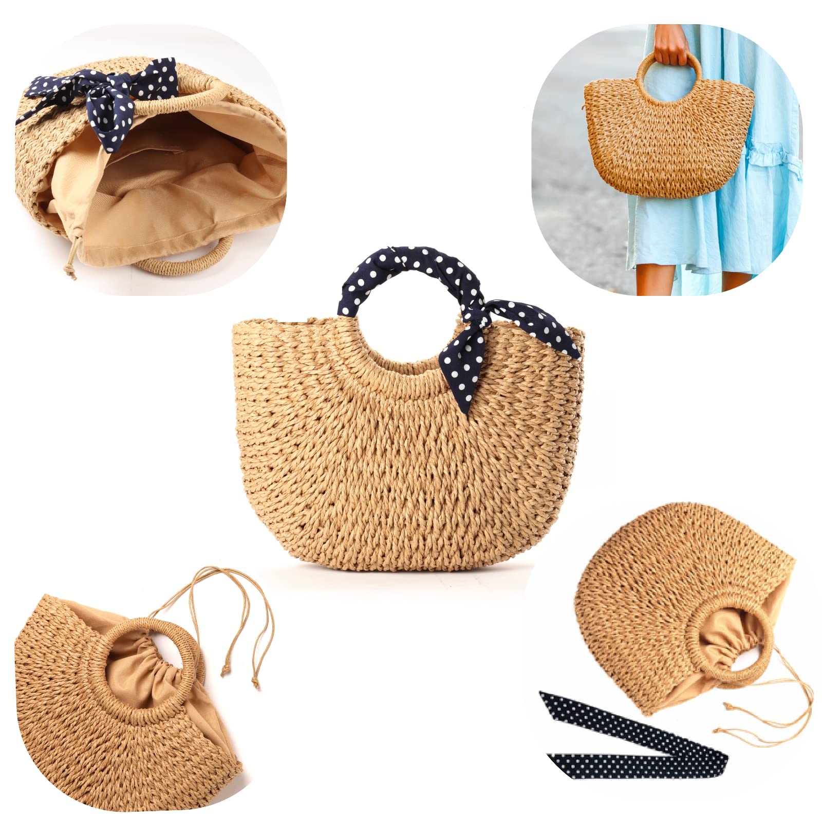 YXILEE Handmade Large Straw Tote Bag for Women - Summer Beach Bag with Wide Opening | Perfect for Beach Vacations, Pool Parties & Shopping Trips