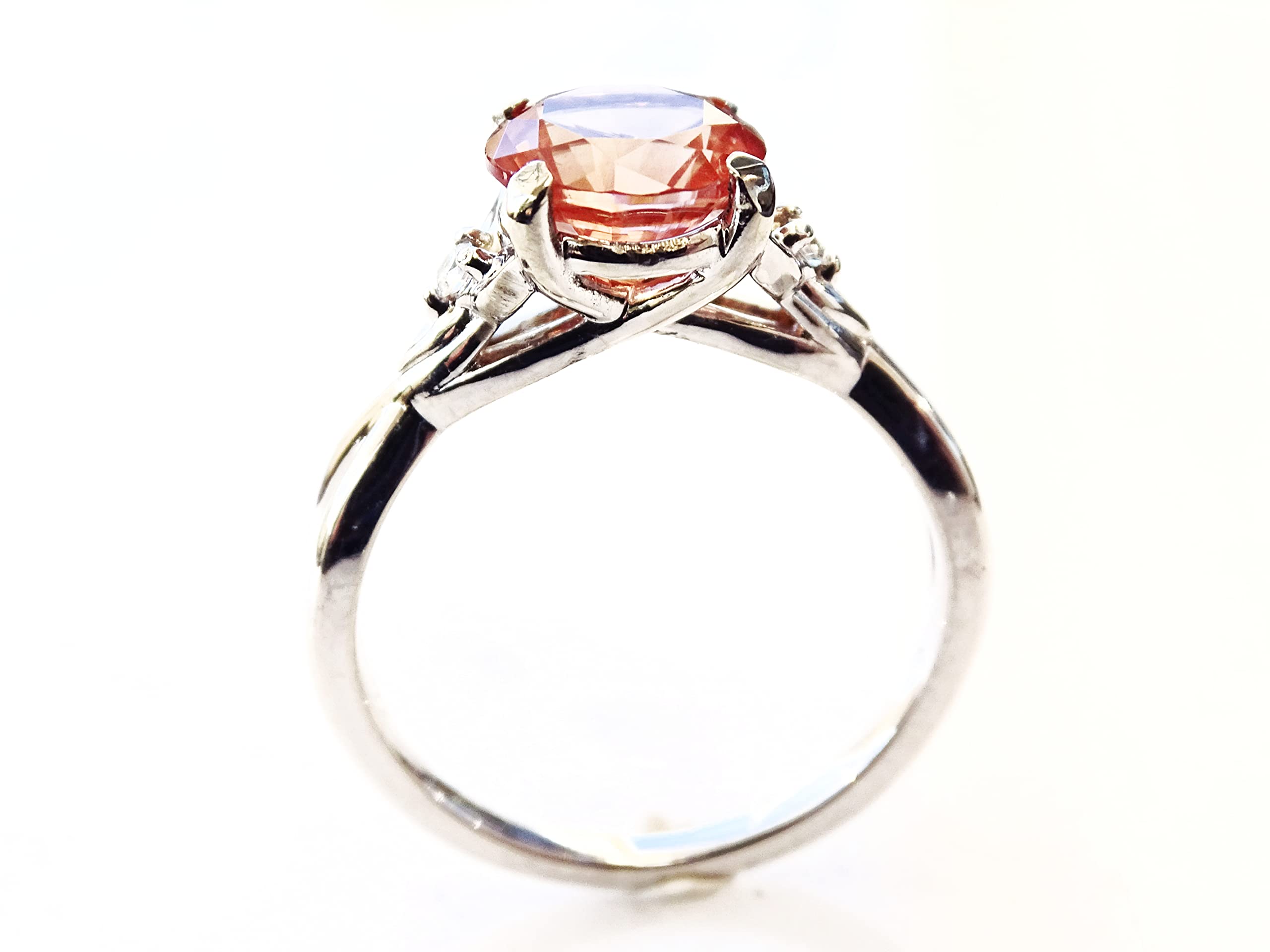 Oregon Sunstone Ring in White Gold - Diamond Accented Sunstone Engagement Ring with Schiller Effect, Elegant Three Stone Jewelry for Women | Perfect Anniversary Gift for Her, Ideal for Weddings, Proposals, and Special Occasions