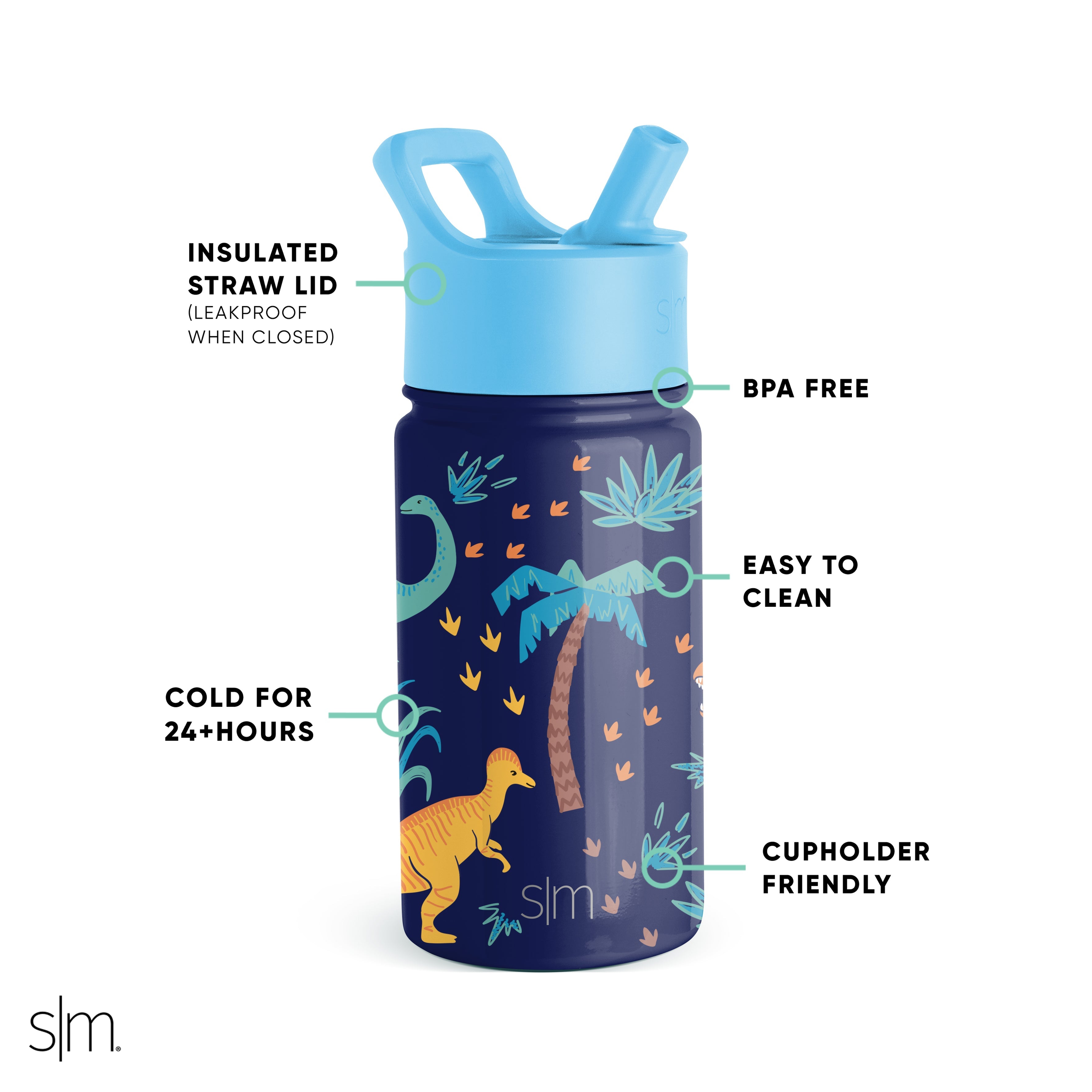 Summit Kids Water Bottle with Straw Lid - BPA Free, Leak Proof, 12oz Insulated Stainless Steel Bottle for School, Sports & Outdoor Activities