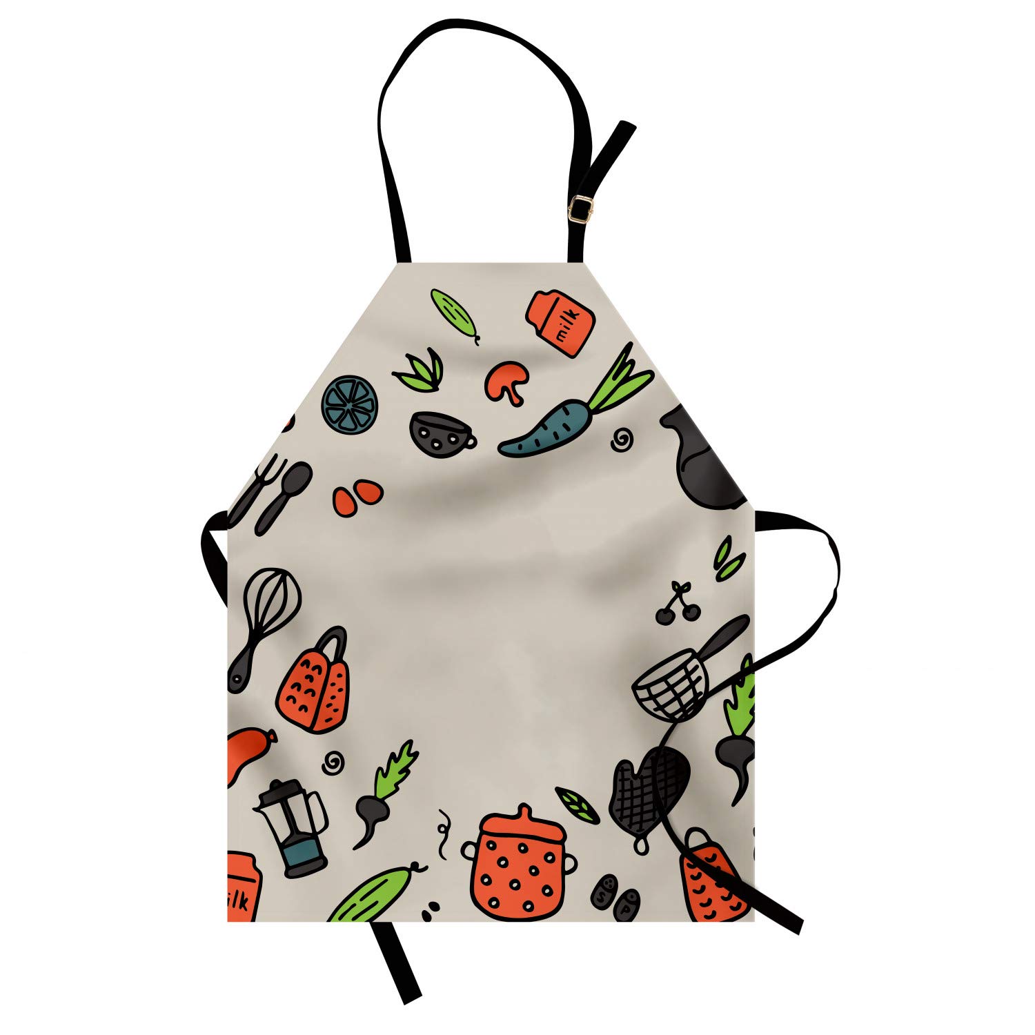 Ambesonne Personalized Chef Apron - Unisex Kitchen Bib with Adjustable Neck, Doodle Design of Cooking Appliances & Dishes, Adult Size in Pale Sepia | Perfect for Home Cooking, BBQ, Baking & Culinary Gifts
