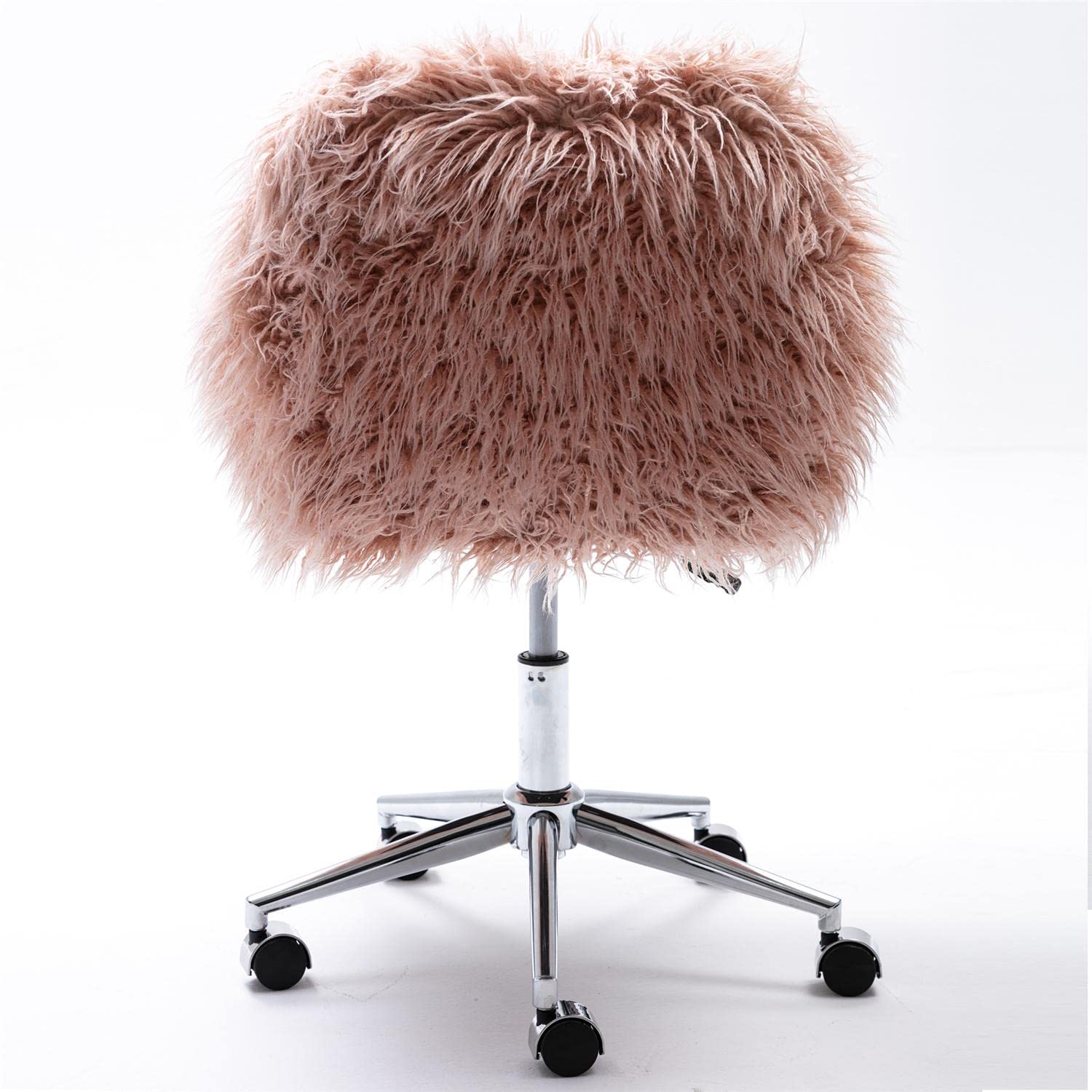 **Pink Fluffy Desk Chair for Girls - Modern Faux Fur Office Chair with Wheels, Height Adjustable Swivel Vanity Chair for Bedroom, Living Room & Makeup Station - Soft Accent Chair for Study, Gaming & Home Decor**