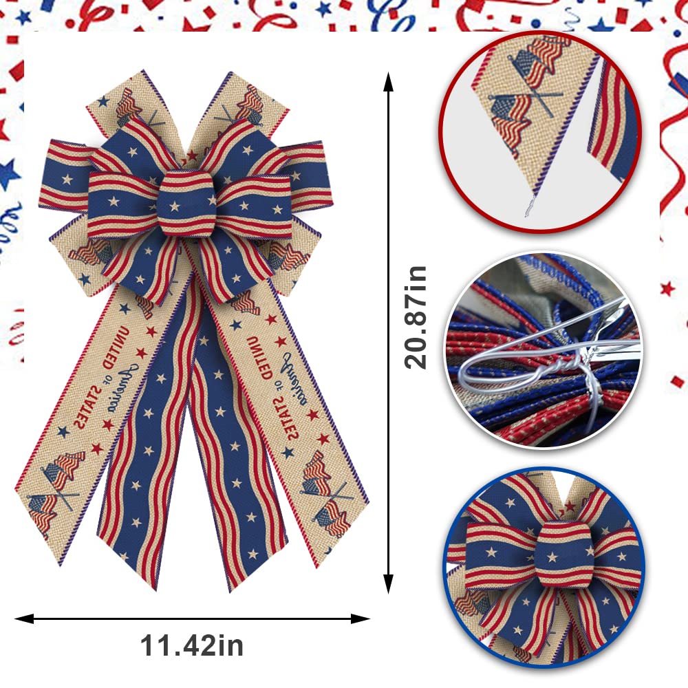 American Flag Wreath Bows - Patriotic Burlap Decor for Memorial Day & 4th of July