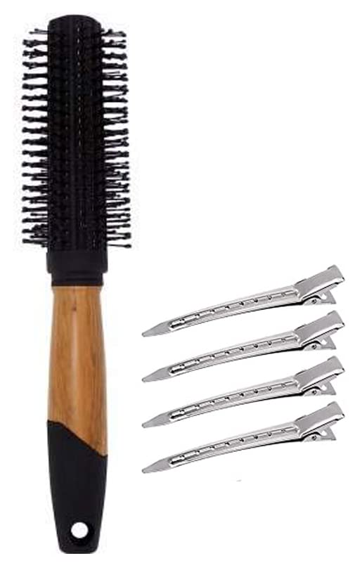 Professional Round Hair Brush for Blow Drying & Styling - Boar Bristle Hair Brush for Women & Men - Smooth & Shine Hair Brush with 4 Sectioning Clips - Perfect for Salon, Home & Travel Use