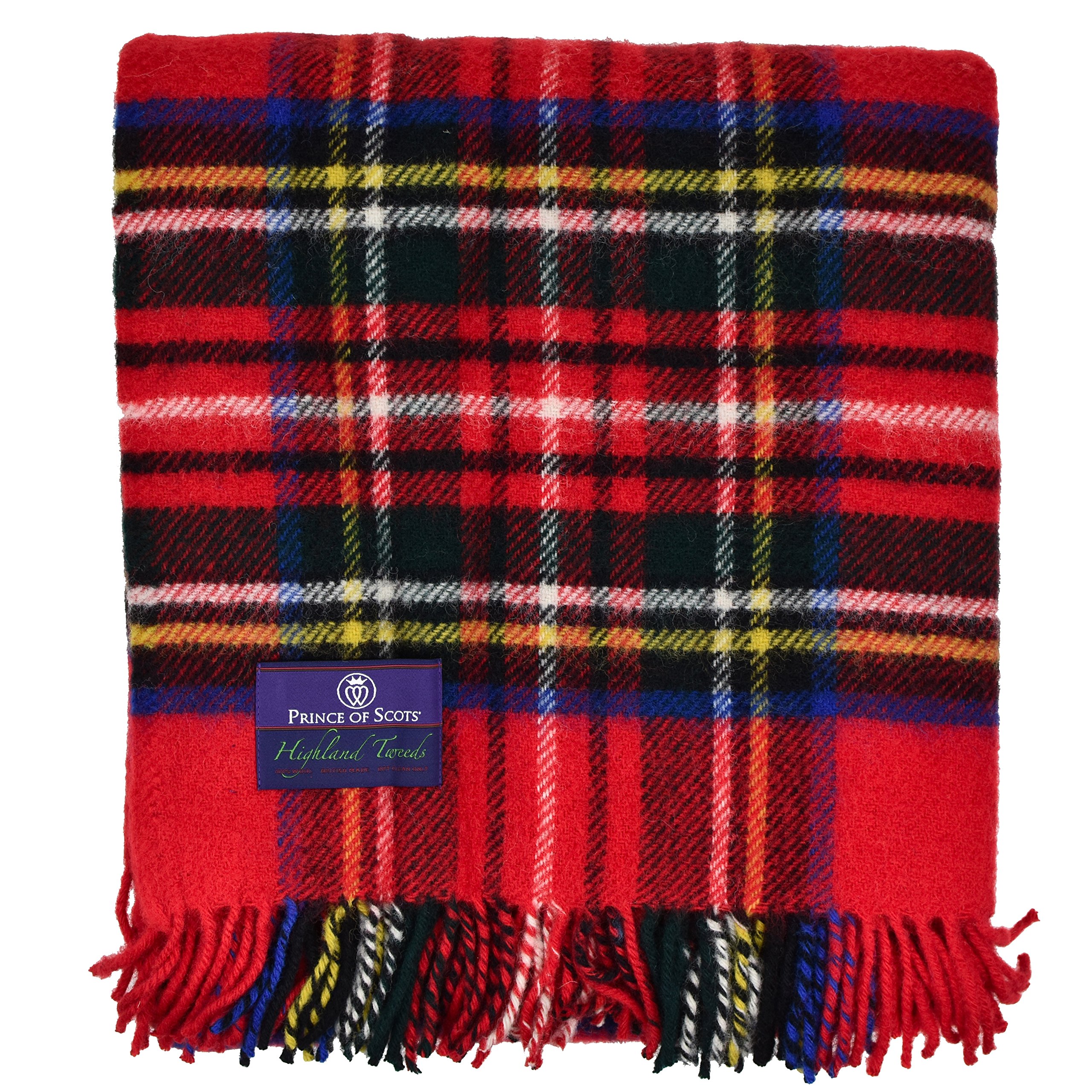 Prince of Scots Highland Tweeds 100% Pure New Wool Fluffy Throw Blanket - Royal Stewart Tartan Plaid - Cozy Warm Wrap for Sofa, Bed & Winter Home Decor