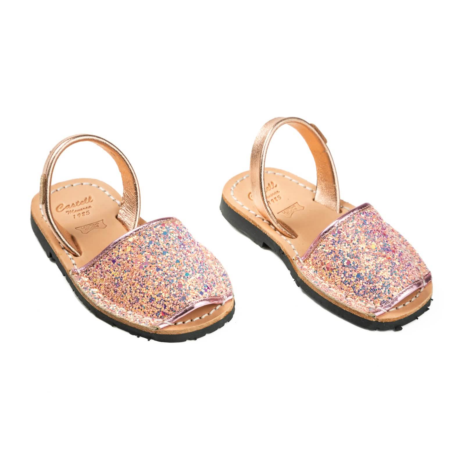 Glittery Leather Menorcan Sandals for Kids - Iker 1097R Stretchable Comfortable Beach Shoes | Perfect for Summer Vacation, Pool Parties & Outdoor Play