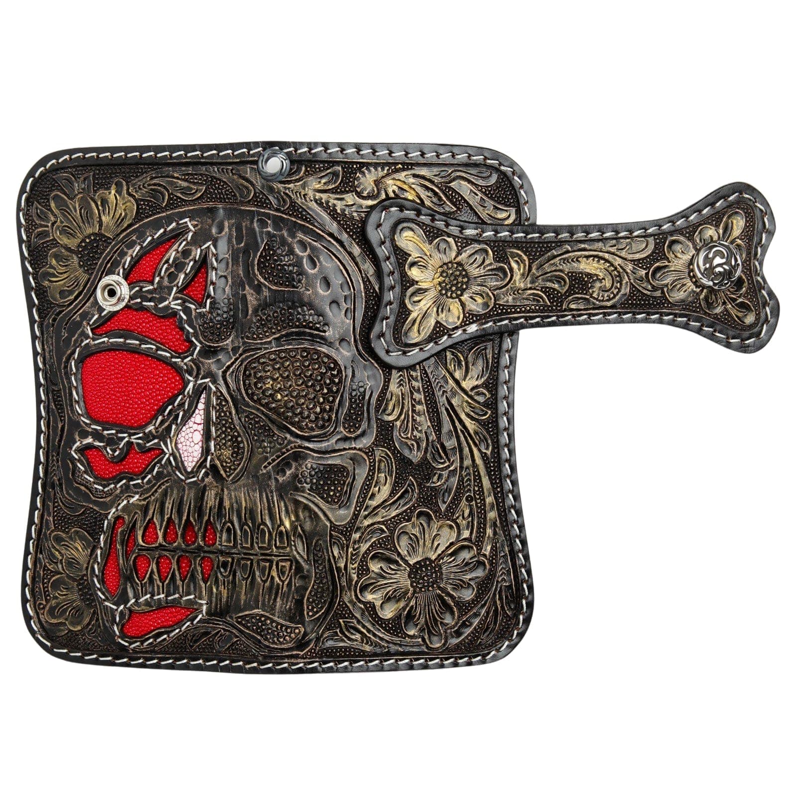 Handmade Genuine Leather Biker Wallet with Skull Design - Customizable Motorcycle Wallet for Men - Perfect for Biker Gifts, Motorcycle Rides & Everyday Use