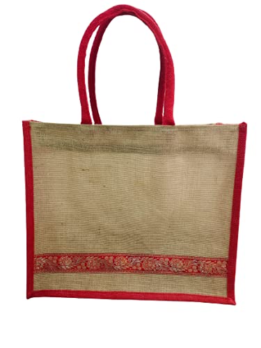 Eco-Friendly Jute Abstract Tote Bag with Zip & Handle for Lunch/Shopping/Grocery - Reusable Cotton Bag for Men & Women (14x16 Inches, Pack of 2) - Perfect for Work, Picnics & Sustainable Lifestyle