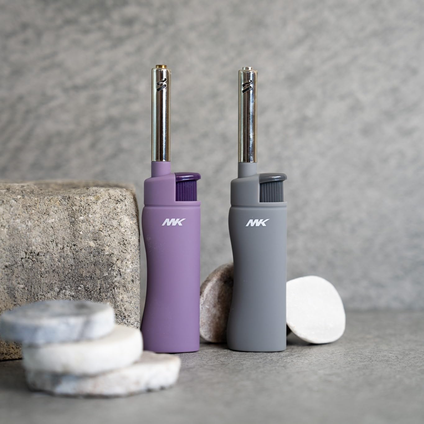 MK Windproof Butane Refillable Lighters - 5pc Pastel Set for Candles, BBQ, Camping & Outdoor Use | Long-Lasting Flame for Home, Parties & Travel