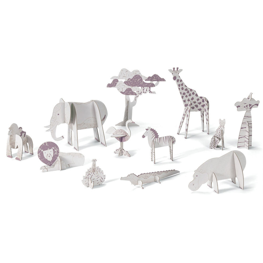 Djeco Savannah Animal Puzzle - Color, Assemble & Play - Creative Wooden Toy for Kids Ages 3-6 - Perfect for Preschool Learning & Family Game Night