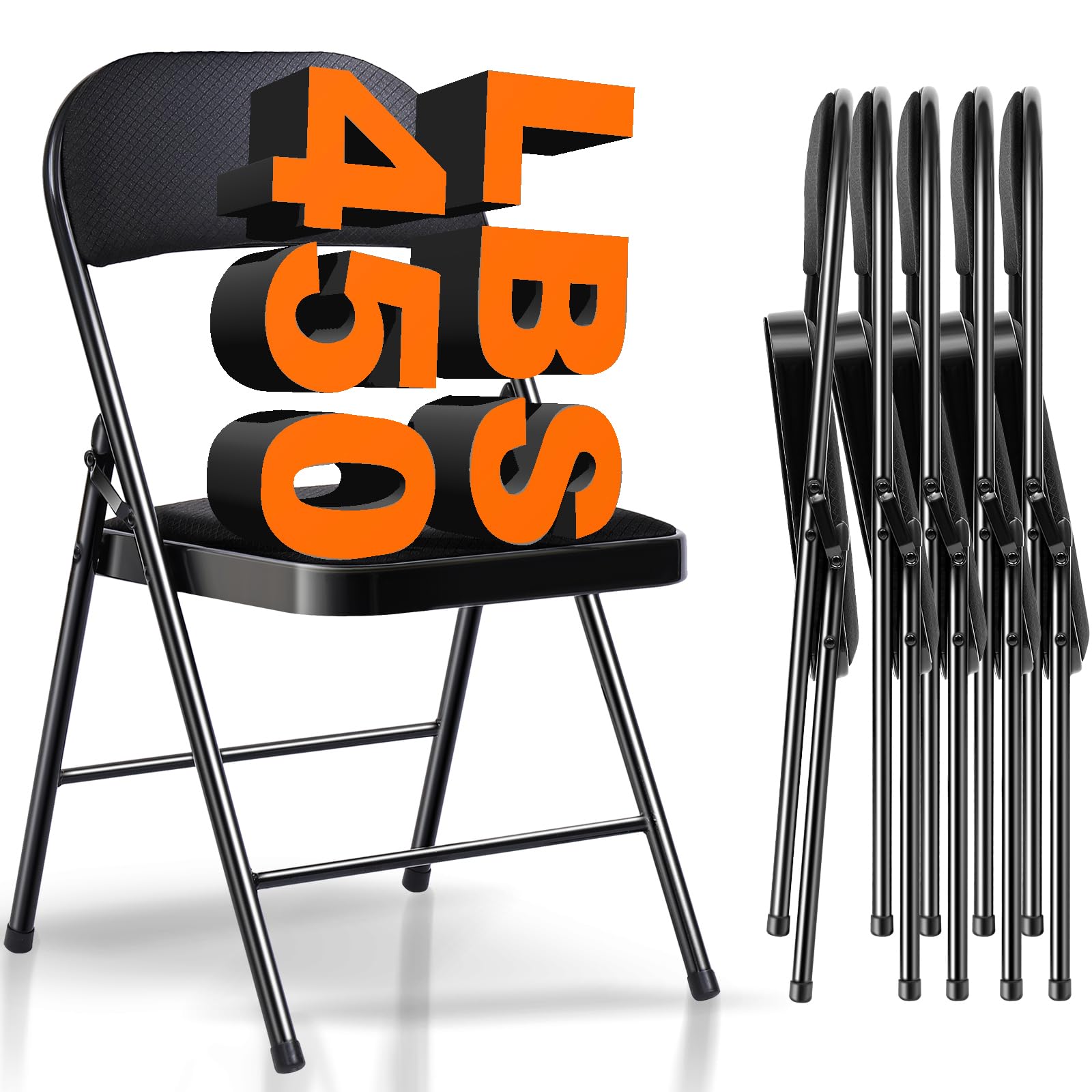 6 Pack Black Metal Folding Chairs with Padded Seats - Heavy Duty Steel Frame for Office, Wedding, Party & Events - 450 lb Capacity - Space Saving Foldable Design (Perfect for Indoor/Outdoor Gatherings, Banquets & Home Use)