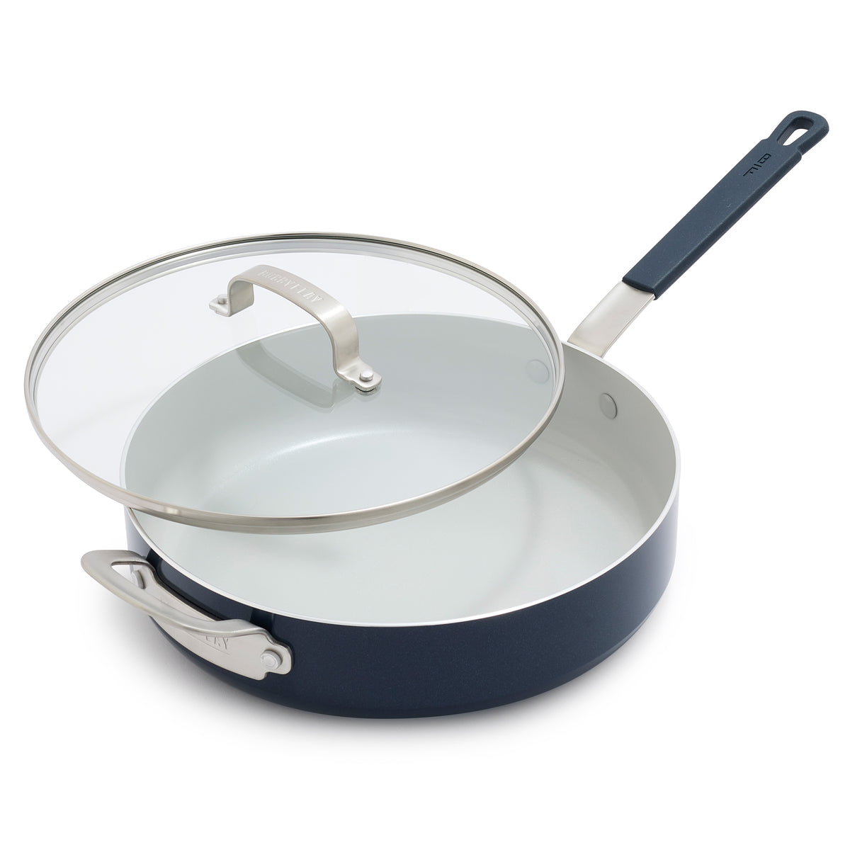 Bobby Flay by GreenPan Professional Ceramic Nonstick 4.5 Quart Sauté Pan with Lid - Oxford Blue | Healthy Cooking, Frying & Sautéing | Dishwasher Safe & Oven Safe up to 600°F