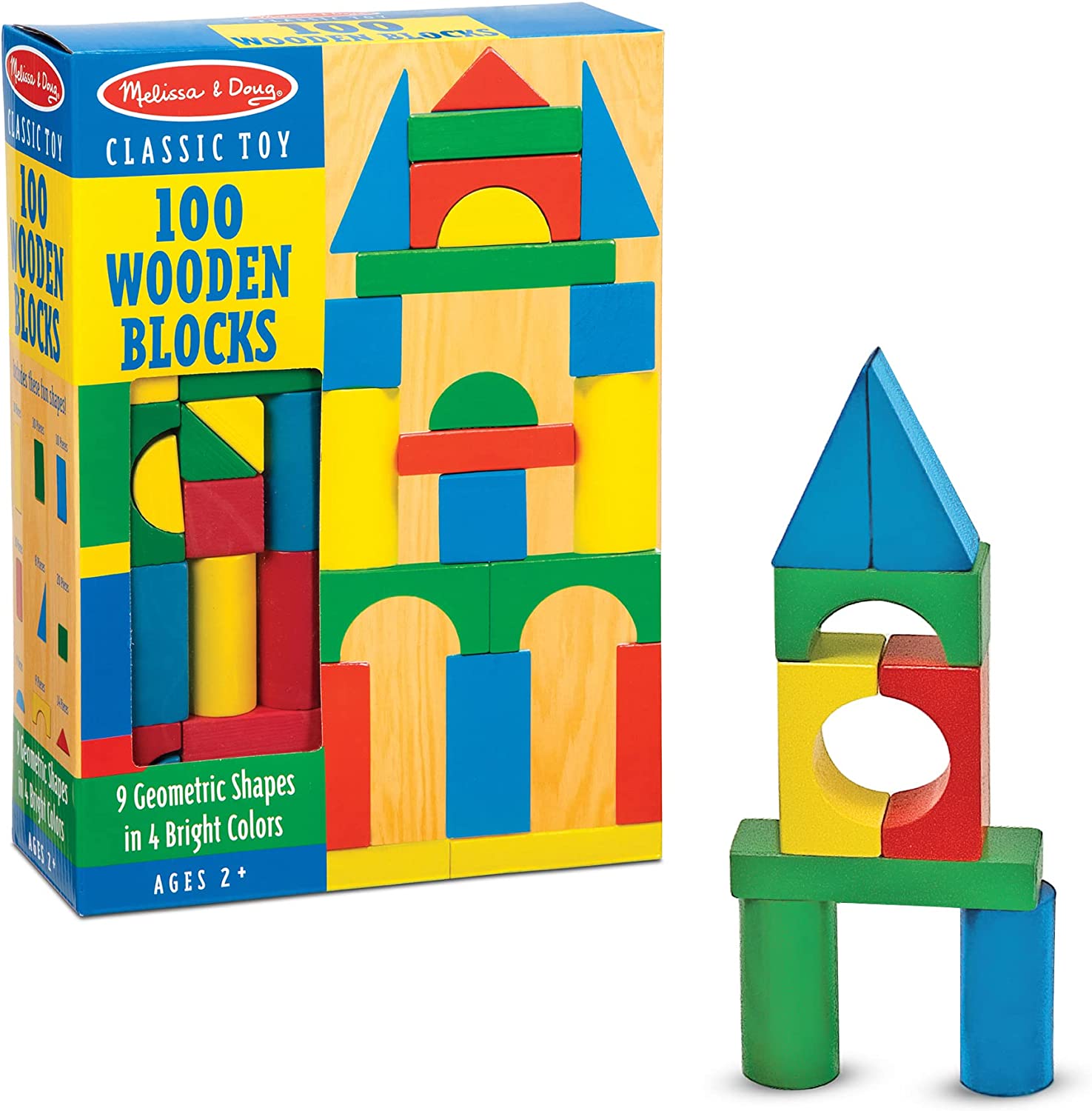 100 Piece Wooden Building Blocks Set for Kids - STEM Educational Toys for Toddlers, Creative Construction Play for Preschool Learning & Indoor Activities
