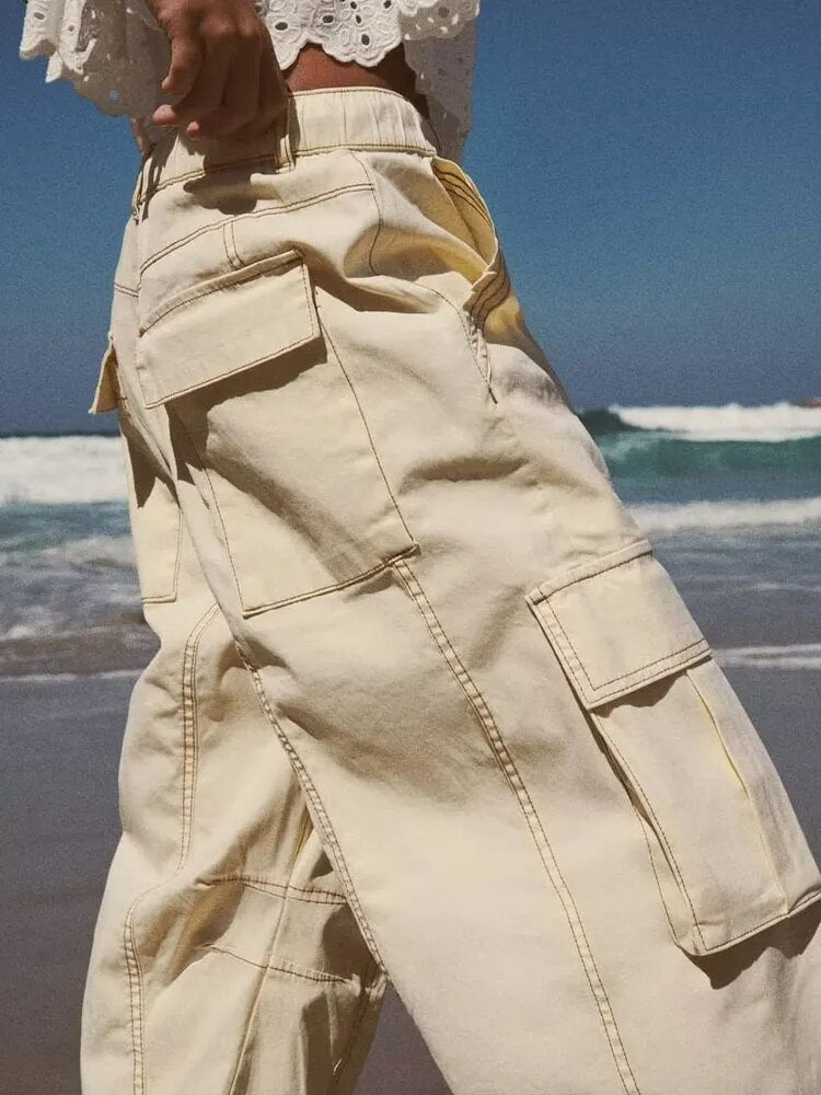Lovevop Women's Cargo Pants with Patch Pockets, Adjustable Cuffs & Contrast Stitching - Stylish Utility Pants for Casual Wear, Outdoor Activities and Work
