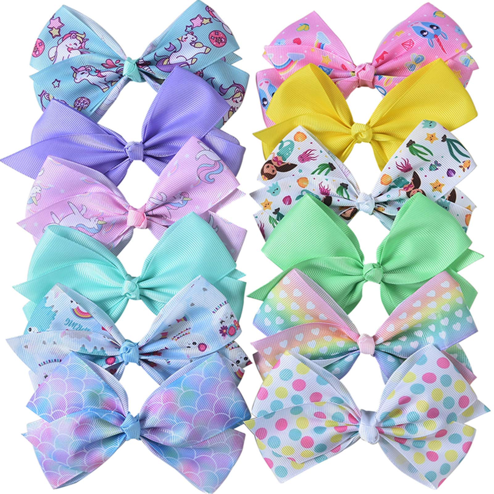 5 Inch Grosgrain Ribbon Hair Bows for Girls - 12 Pack Colorful Hair Clips & Accessories - Perfect for School, Parties, and Everyday Style