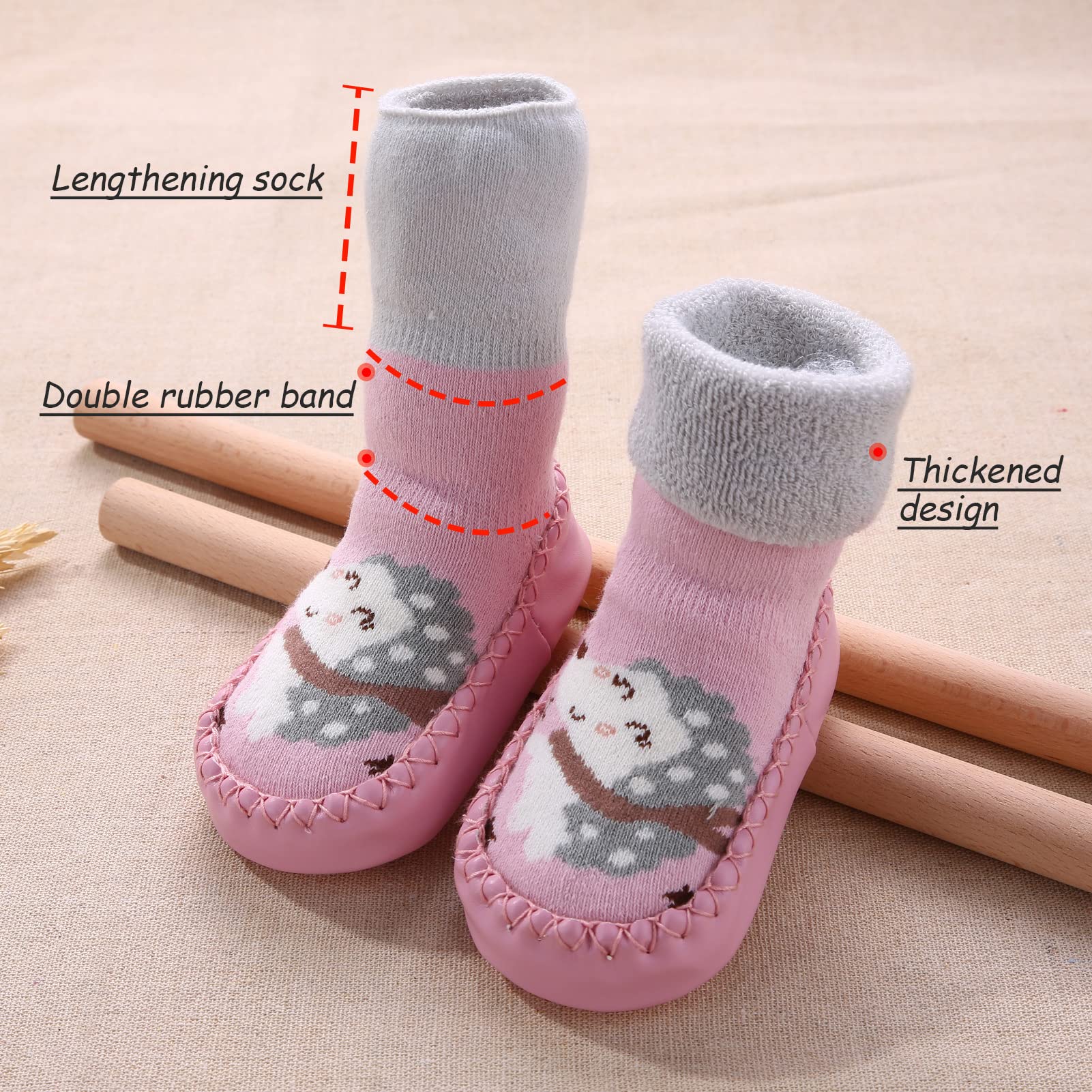Happy Cherry 3 Pairs Baby Cotton Shoes Socks - Anti-Slip Cartoon Socks for Infants & Toddlers - Soft & Comfortable First Walkers - Perfect for Indoor Play, Crawling & Learning to Walk