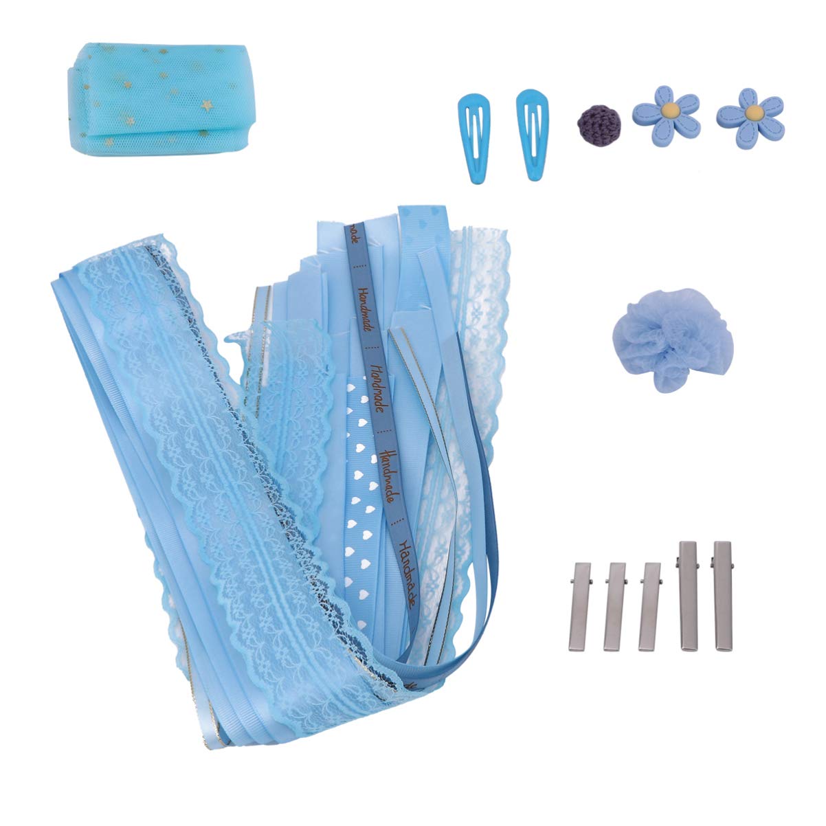 EXCLUZO 22-Piece Grosgrain Ribbon Lace Fabric Trim Set - DIY Hair Bows, Clips, Hairpins & Bobby Pins for Girls - Perfect for Birthday Parties, Weddings & Crafting