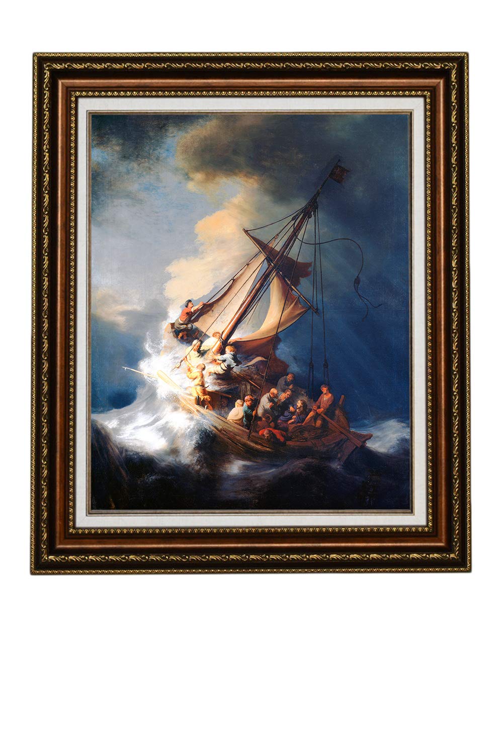 Rembrandt van Rijn Oil Painting Reproduction - Christ in a Storm on the Sea of Galilee Dutch Golden Age Art, Giclee Canvas Print Framed Wall Decor 28.5x35 inches - Perfect for Living Room, Bedroom & Office