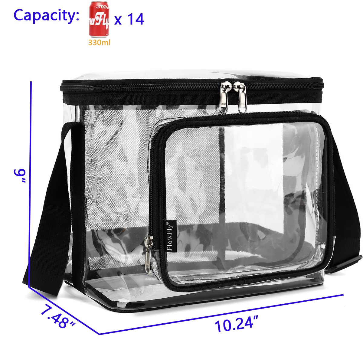 FlowFly Insulated Reusable Lunch Bag for Adults - Large Lunch Box with Adjustable Shoulder Strap, Front Zipper Pocket & Dual Mesh Side Pockets - Perfect for Work, School, Picnics & Outdoor Activities