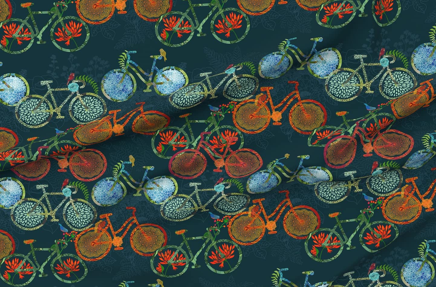 Floral Bike Cycling Folk Animal Spring Bloom Printed Satin Fabric by The Yard - Premium Sewing Material for Apparel, Fashion Blankets & Home Decor | Perfect for DIY Crafts, Quilting, Upholstery & Seasonal Decorations