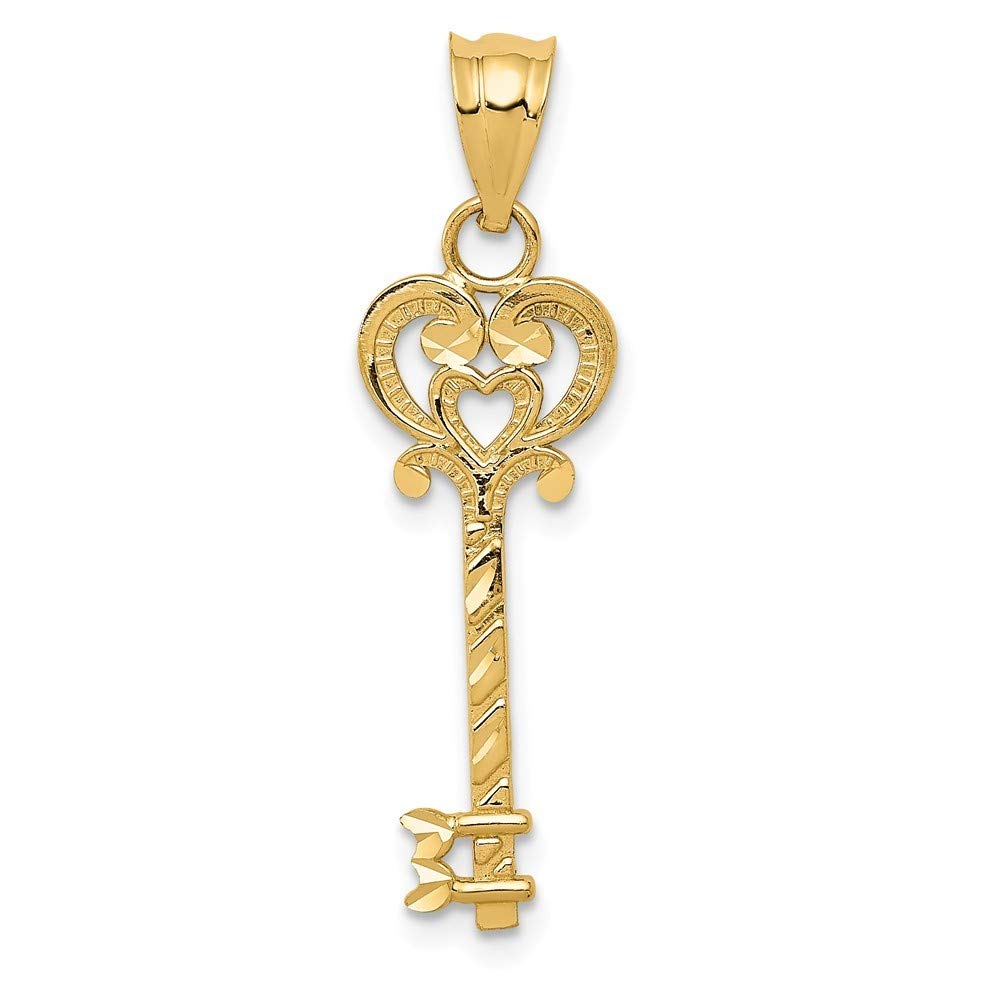 14K Yellow Gold Diamond-Cut Key Pendant Necklace for Women - Elegant Rose Jewelry Gift for Her - Perfect for Anniversary, Birthday & Valentine's Day