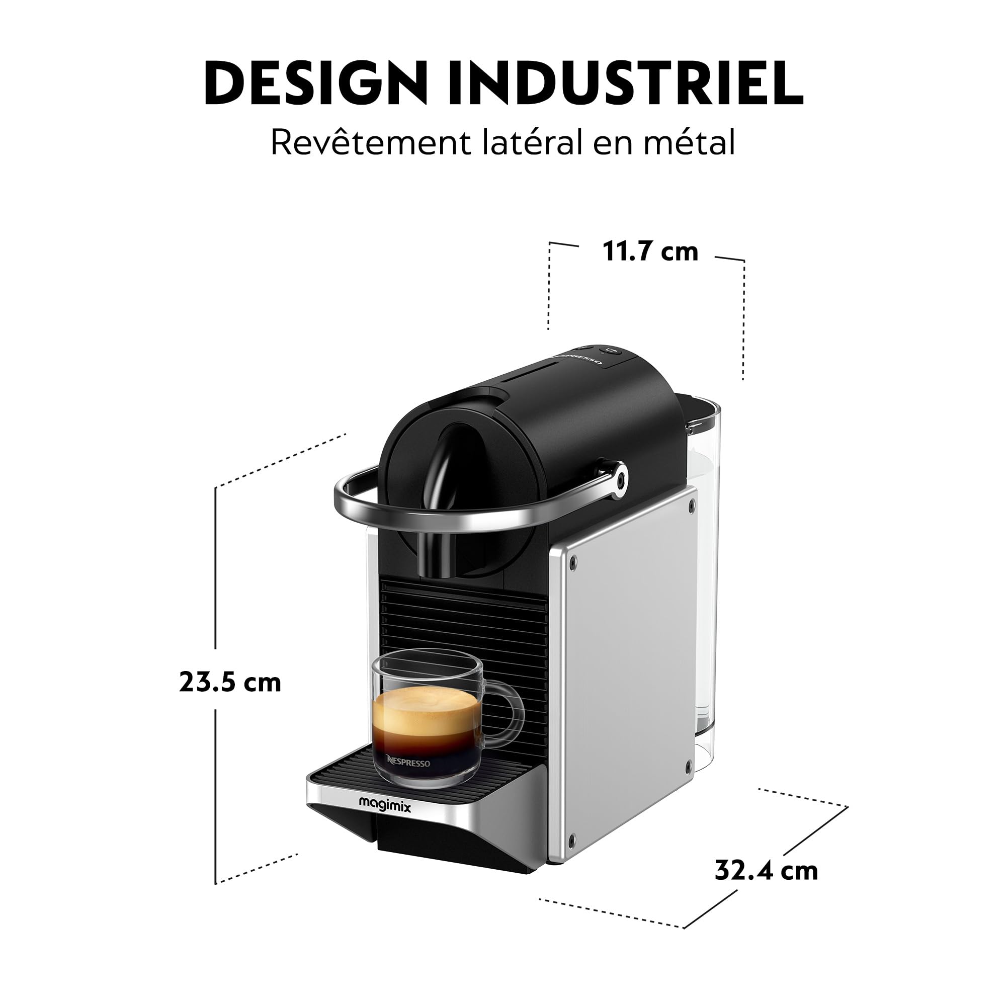 Magimix Nespresso Pixie Espresso Coffee Maker - Grey Metal (Model 11327) | Compact & Fast for Home, Office, or Travel Use