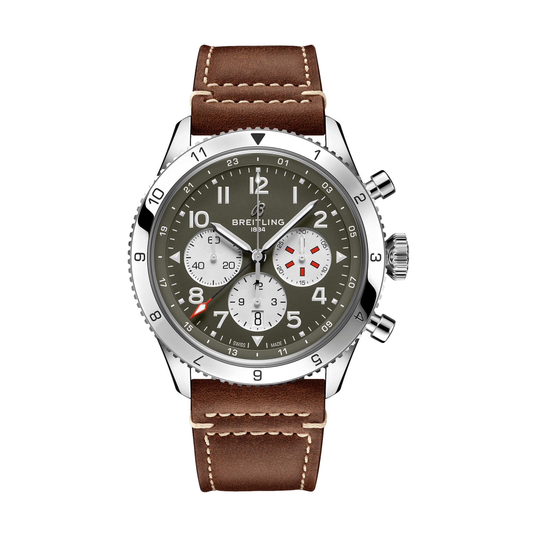 Curtiss Warhawk Super AVI B04 GMT Chronograph Watch - 46mm Green Dial with Leather Strap | Pilot & Aviation Enthusiast Timepiece