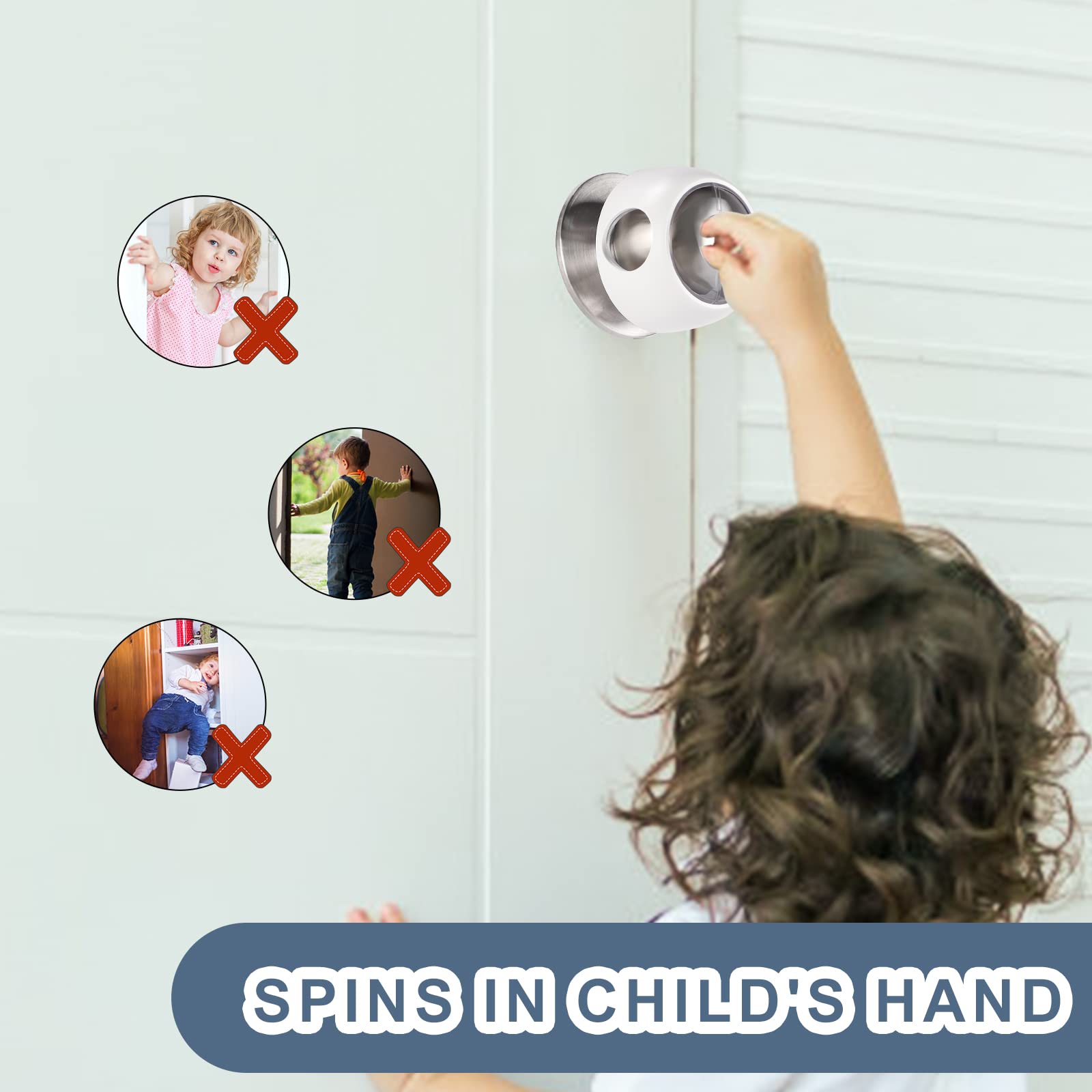 Child Proof Door Knob Covers - 4 Pack Safety Locks for Baby & Kids - Clear-White for Home Use