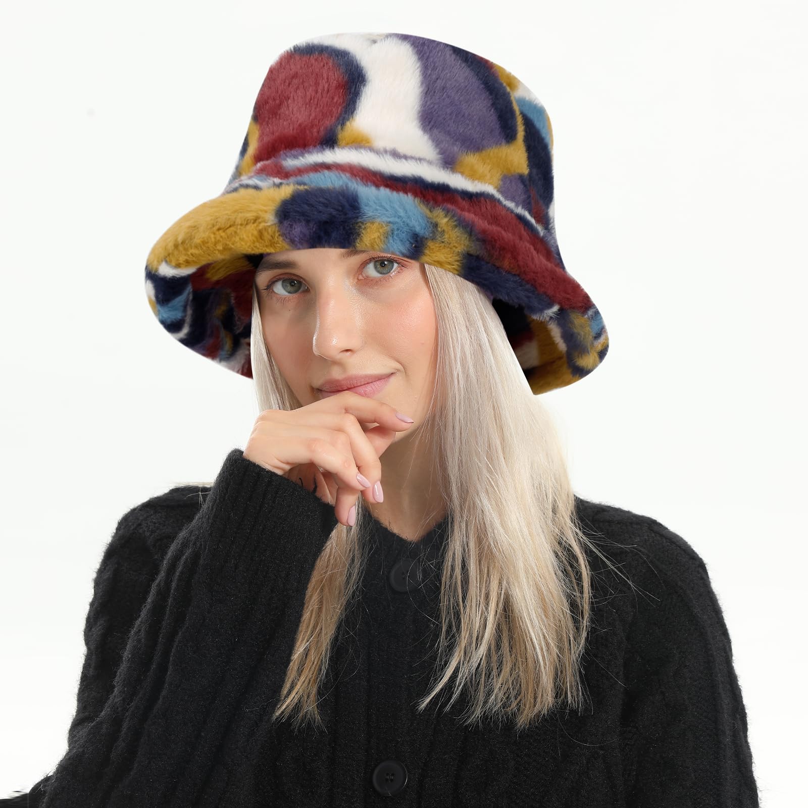 Winter Faux Fur Bucket Hat for Women - Soft Fluffy Warm Fuzzy Plush Fisherman Cap - Cozy Cold Weather Accessory for Outdoor Activities & Fashion