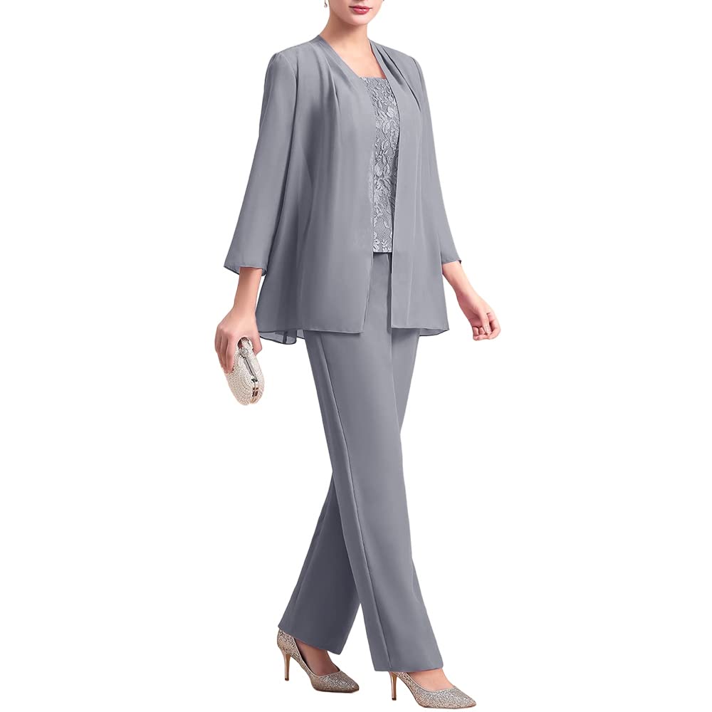 Zongqiven Women's 3-Piece Chiffon Pantsuit Set with Lace Detail - Elegant Mother of the Bride Dress for Weddings, Formal Events & Evening Occasions