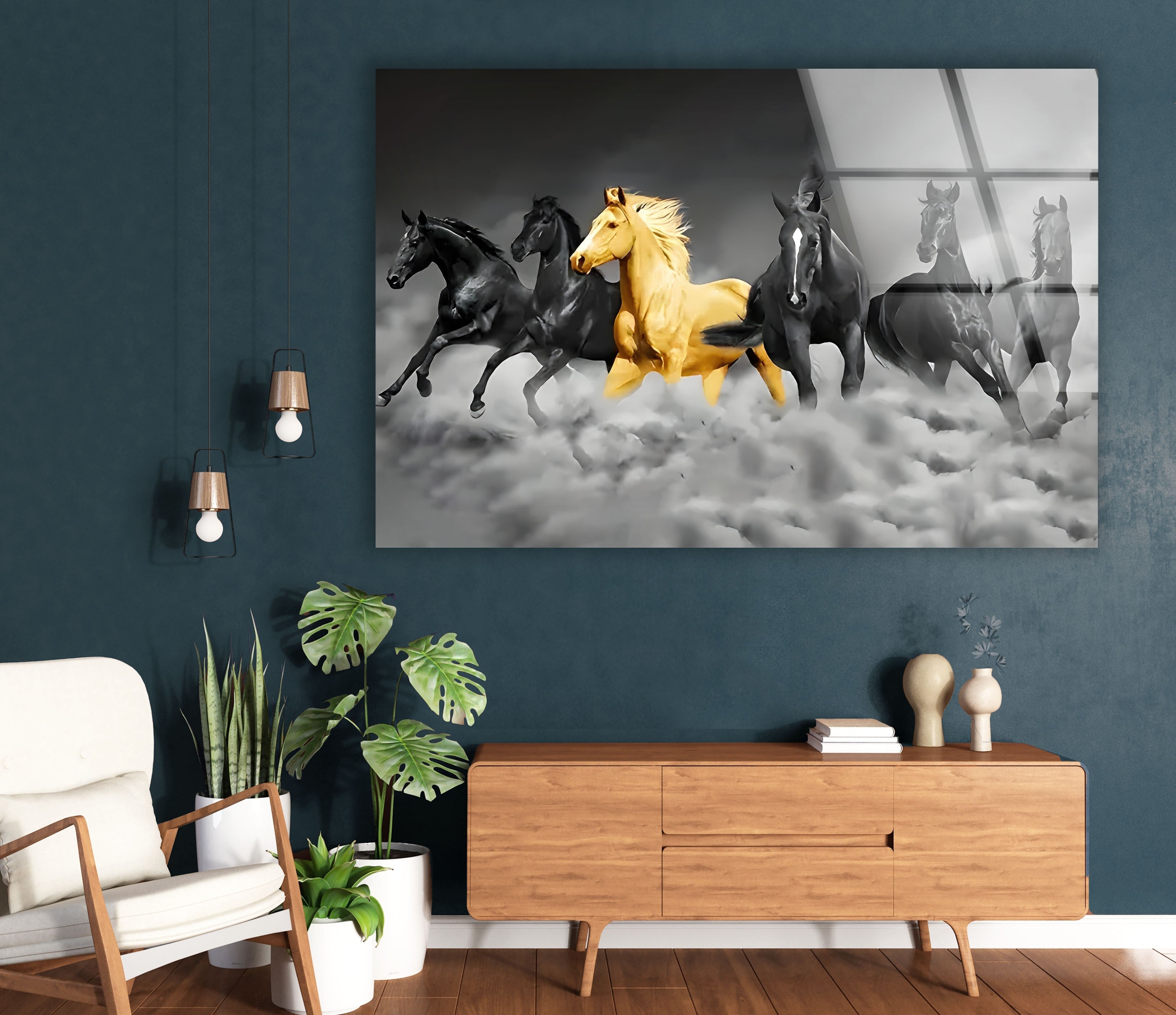 Elegant Black & Golden Horse Glass Wall Art - Handmade Modern Home Decor for Living Room, Bedroom & Office - Perfect Gift Idea for Housewarming & Holidays