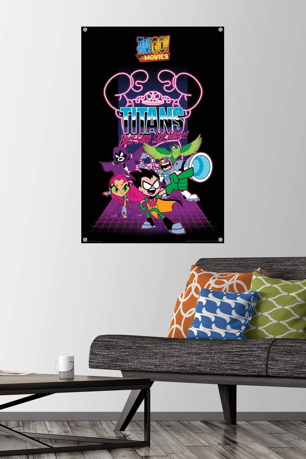 DC Comics Movie - Teen Titans Go! To The Movies - Group Wall Poster with Push Pins | Superhero Room Decor for Kids & Teens | Perfect for Bedroom, Game Room & Dorm Wall Art