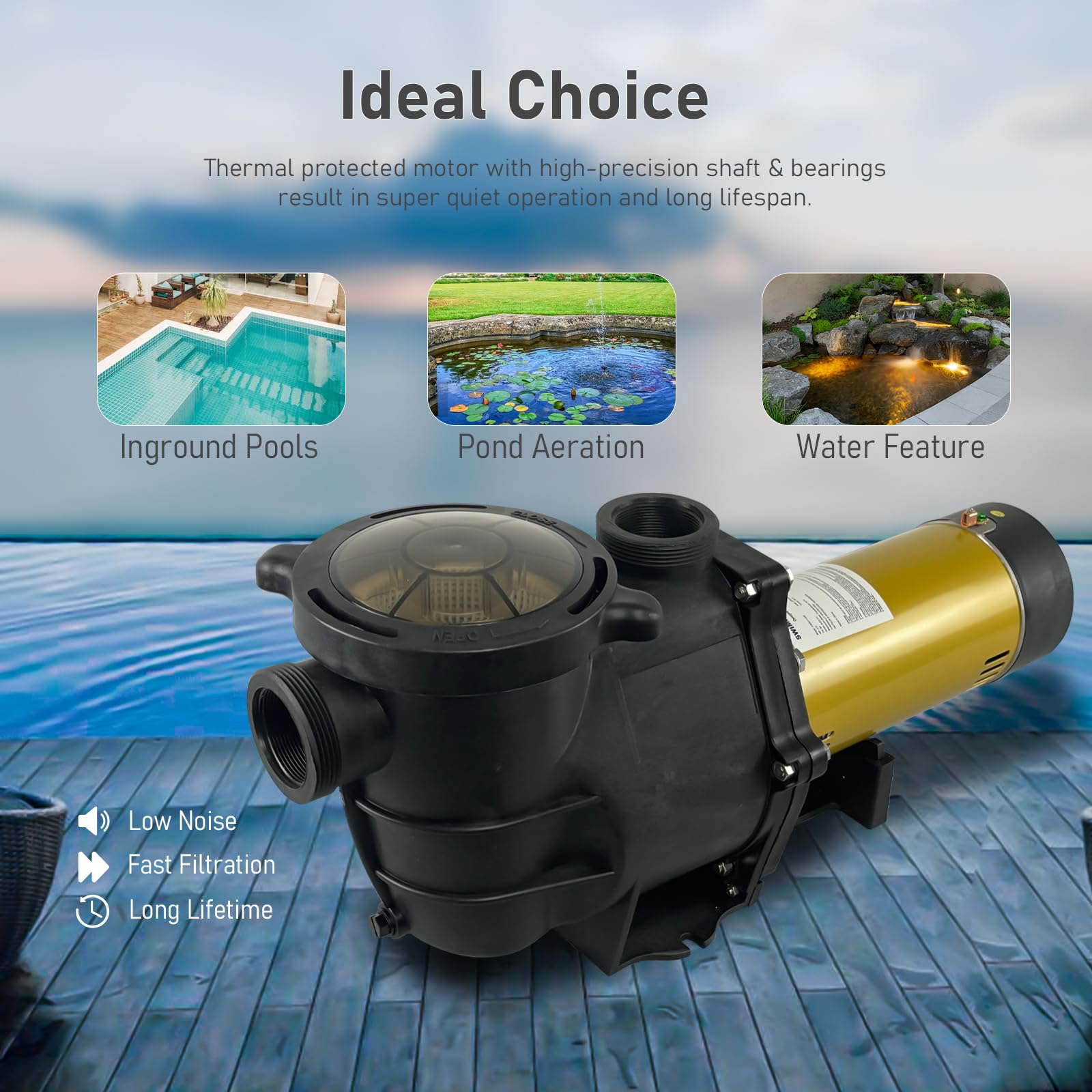 2.5HP Dual Voltage 115/230V In-Ground & Above Ground Pool Pump with 2.0