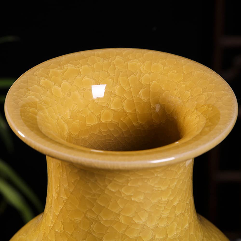 **Handmade Chinese Yellow Cracked Glazed Ceramic Vase - Jingdezhen Ice Crackle Porcelain, Traditional Decorative Vase for Home, Office & Gift Giving**    *Perfect for home decor, wedding centerpieces, office elegance, and unique gift ideas.*