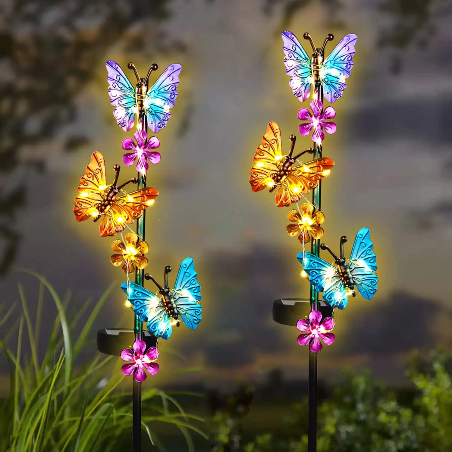 Solar Powered Outdoor Garden Lights - Waterproof Butterfly Stake Lights for Yard, Lawn, Patio & Pathway Decor (2 Pack) | Perfect for Landscape Lighting, Backyard Ambiance & Nighttime Safety