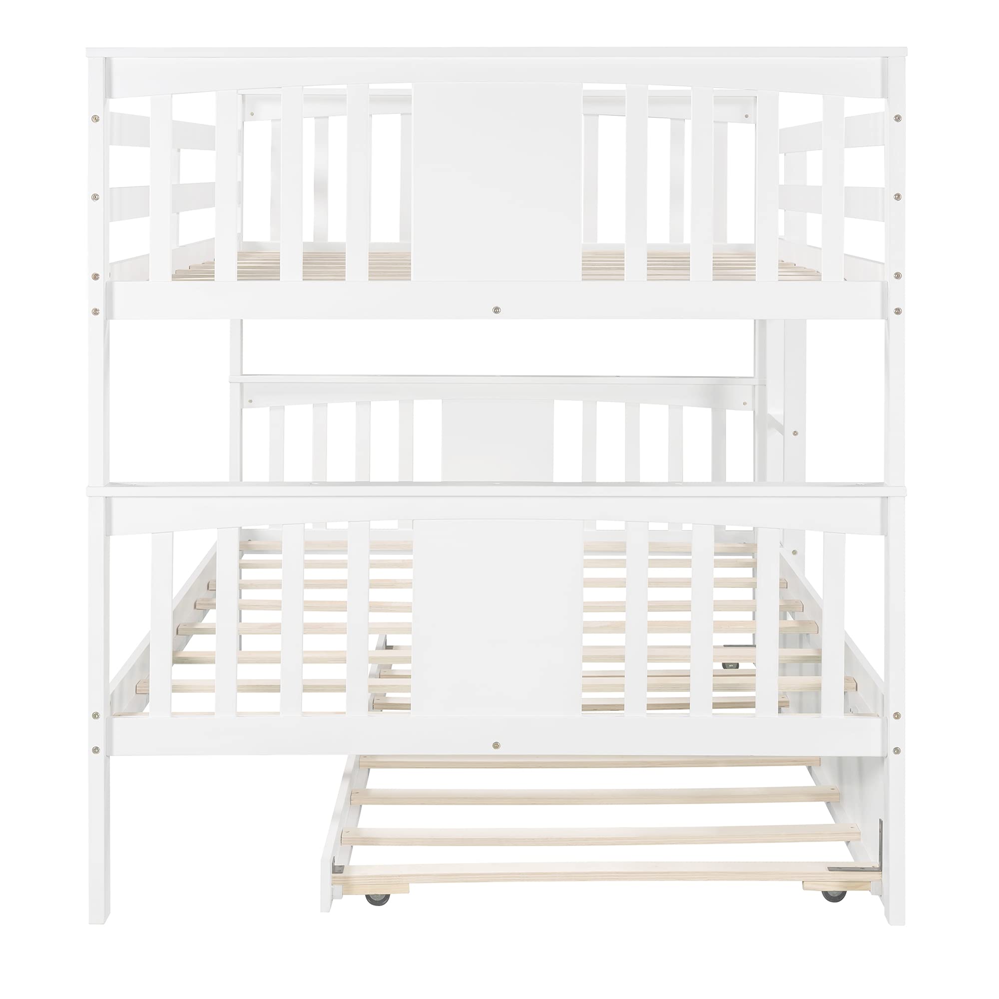 Harper & Bright Designs Full Over Full Bunk Bed with Trundle - Solid Wood Bunk Bed Frame with Ladder - Space-Saving Kids Bedroom Furniture (White) - Perfect for Shared Kids Rooms, Guest Rooms & Small Spaces