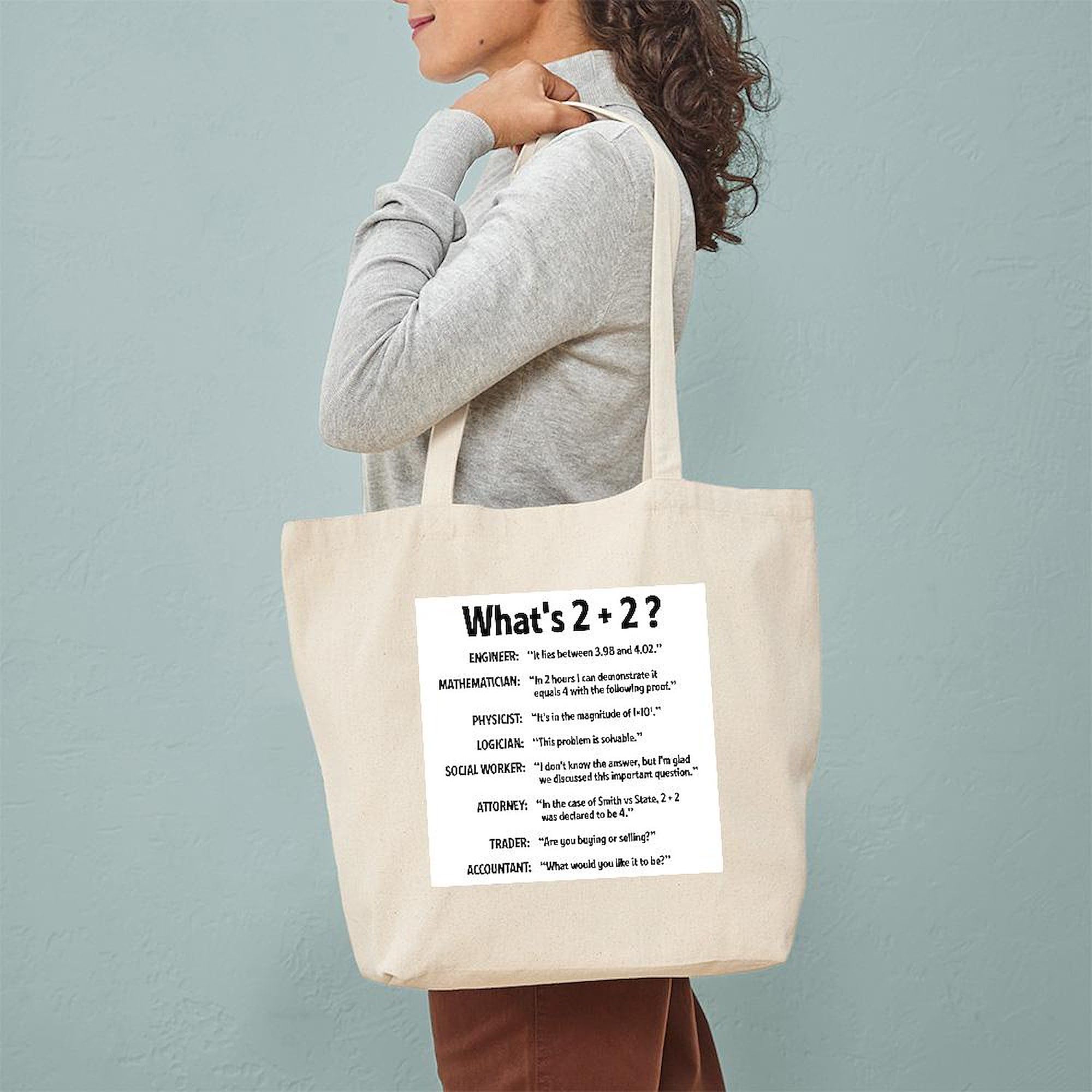 CafePress 2 Plus 2 Natural Canvas Tote Bag - Eco-Friendly Reusable Grocery Shopping Bag for Groceries, Beach, Work & Travel