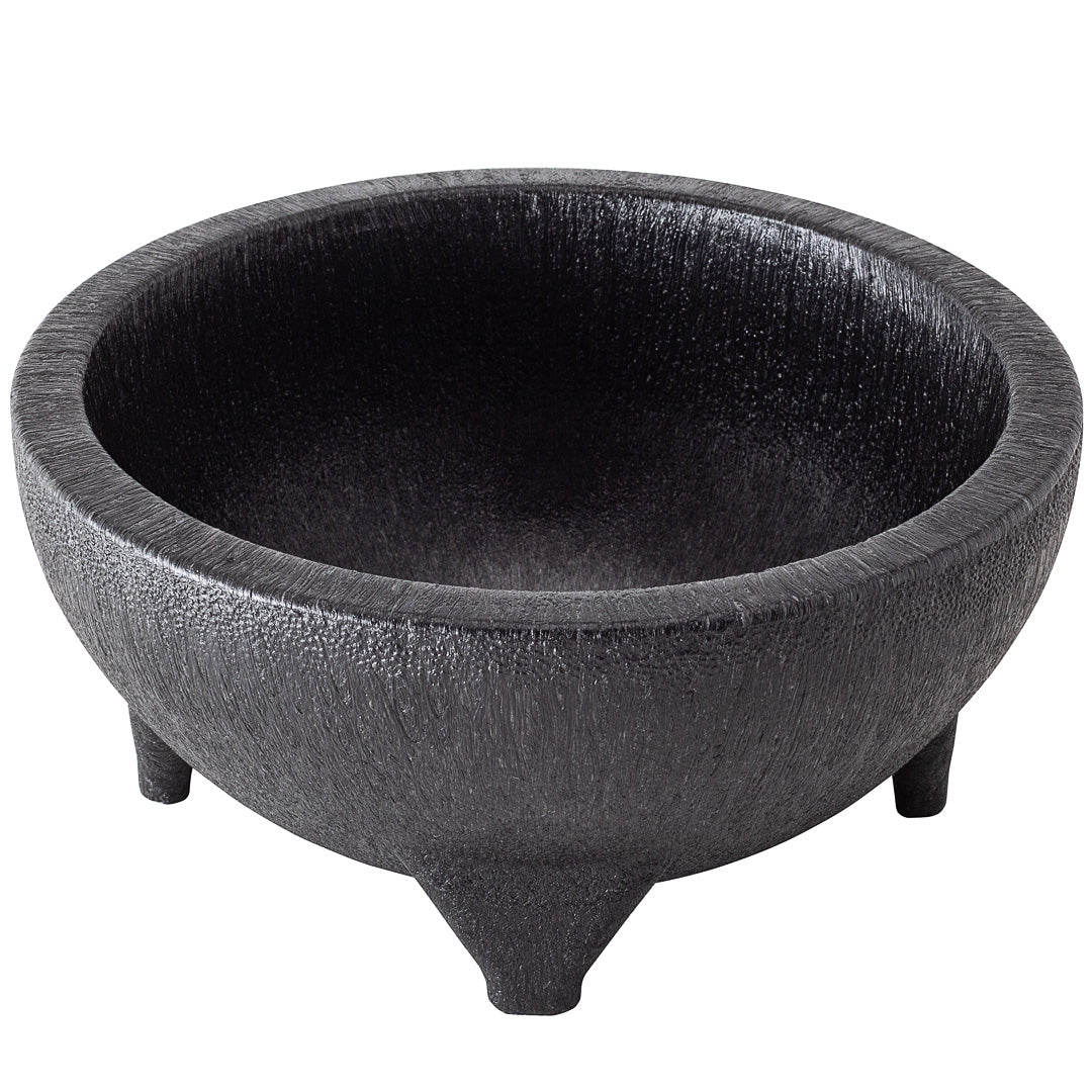 56 oz Round Black Thermal Plastic Molcajete Bowl - 8.75