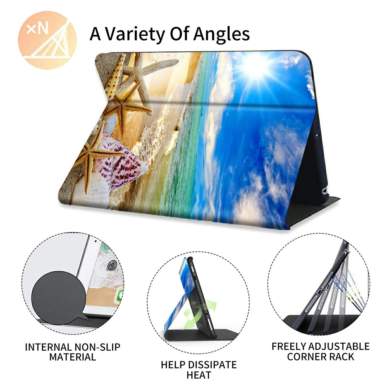 Premium Protective Case for Amazon Kindle Fire 7 Tablet (9th/7th/5th Gen, 2019/2017/2015 Models) - Multi-Angle Stand Folio Cover with Anti-Slip Design - Beach Seashells Pattern - Perfect for Reading, Travel & Home Use