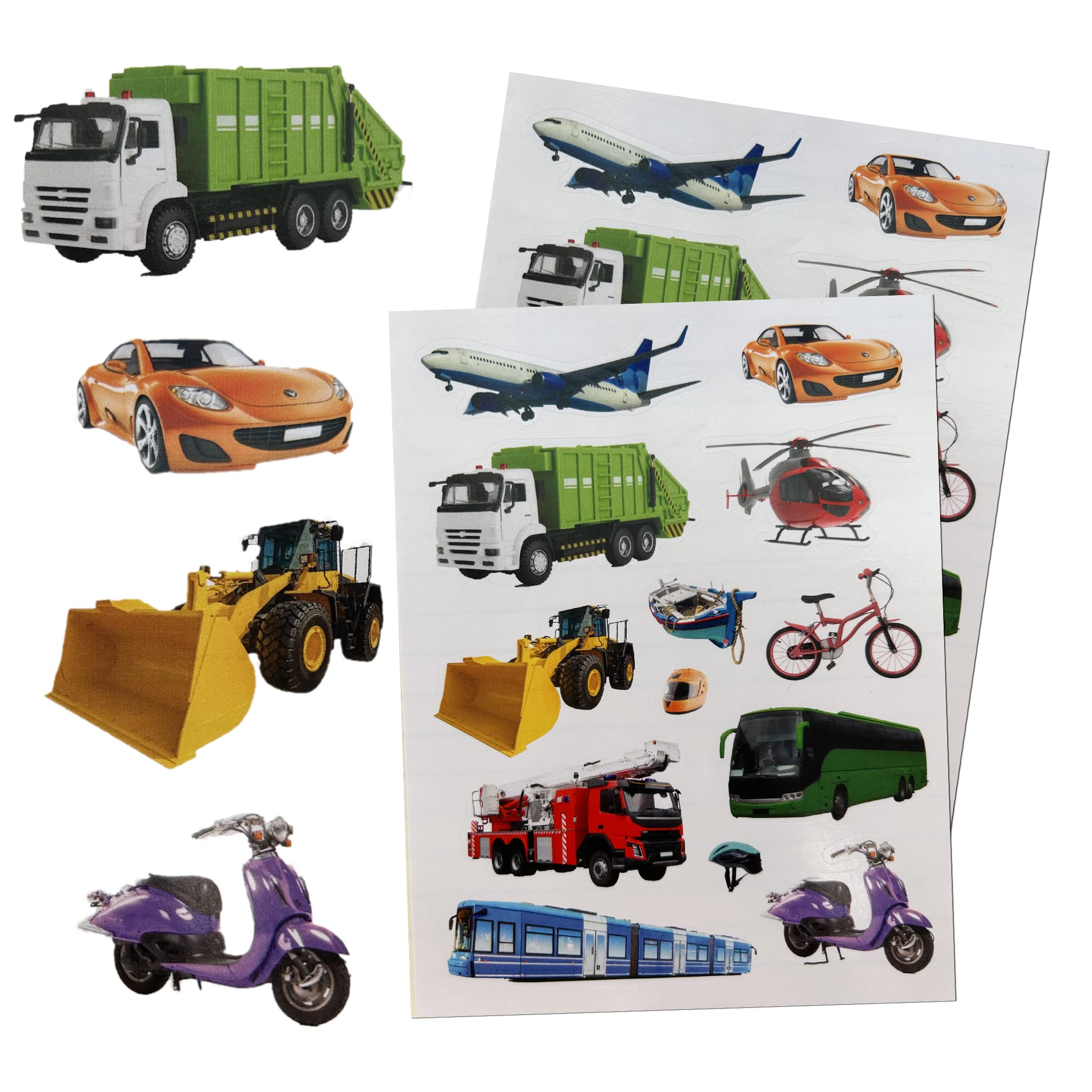 60 Pack Kids Vehicle Stickers for Arts and Crafts - Cars, Trucks, Motorcycles, Buses & Fire Trucks - Perfect for Party Favors, School Activities & Classroom Learning