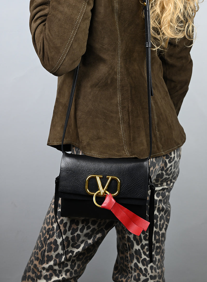 Valentino Black Crossbody Bag with V Logo - Perfect for Everyday Use, Travel & Fashion Accessories