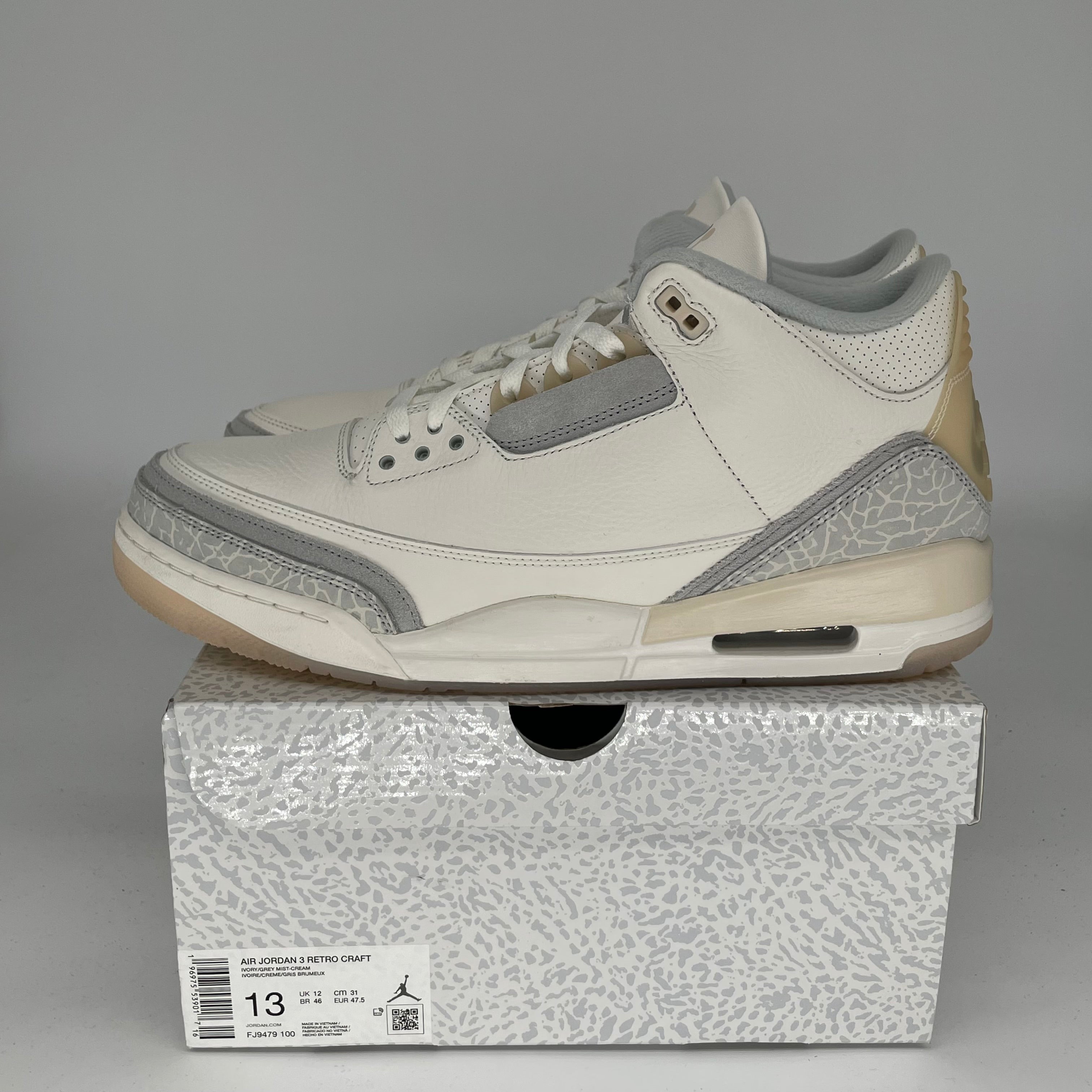Authentic AIR JORDAN 3 CRAFT IVORY Men's Basketball Shoes Size 13 (FJ9479-100) - Perfect for Streetwear Fashion & Casual Sports Wear