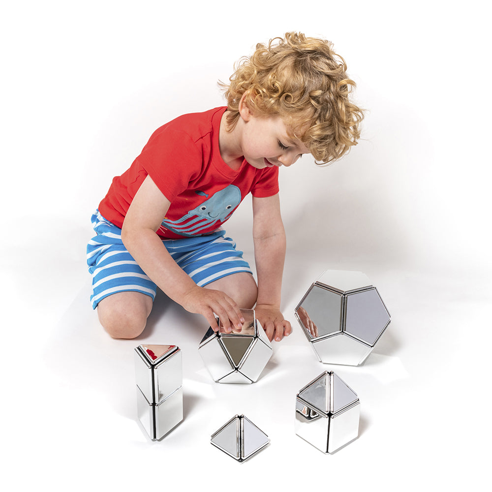 Mirrored Magnetic Polydron Tiles - STEM Educational Toys for Kids, Geometry Learning Tools with Reflective Surface - Perfect for Classroom, Homeschool & Creative Play