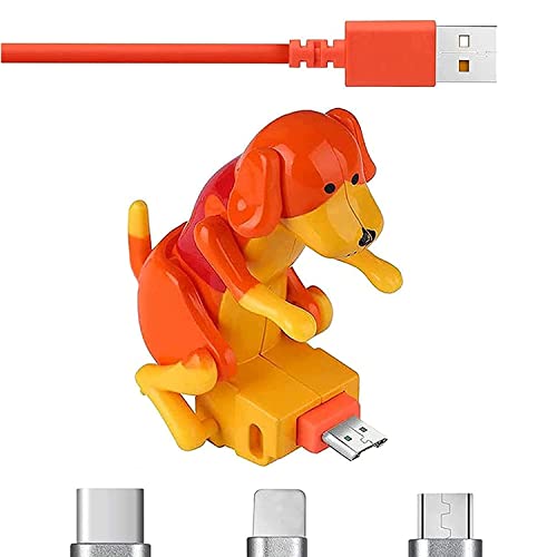Funny Humping Dog Fast Charging Cable - Portable USB Charger for iPhone Android Type-C Devices - Cute Dog Toy Phone Accessory for Home Office Travel (Orange Lightning Cable) - Perfect Gift for Pet Lovers & Tech Enthusiasts