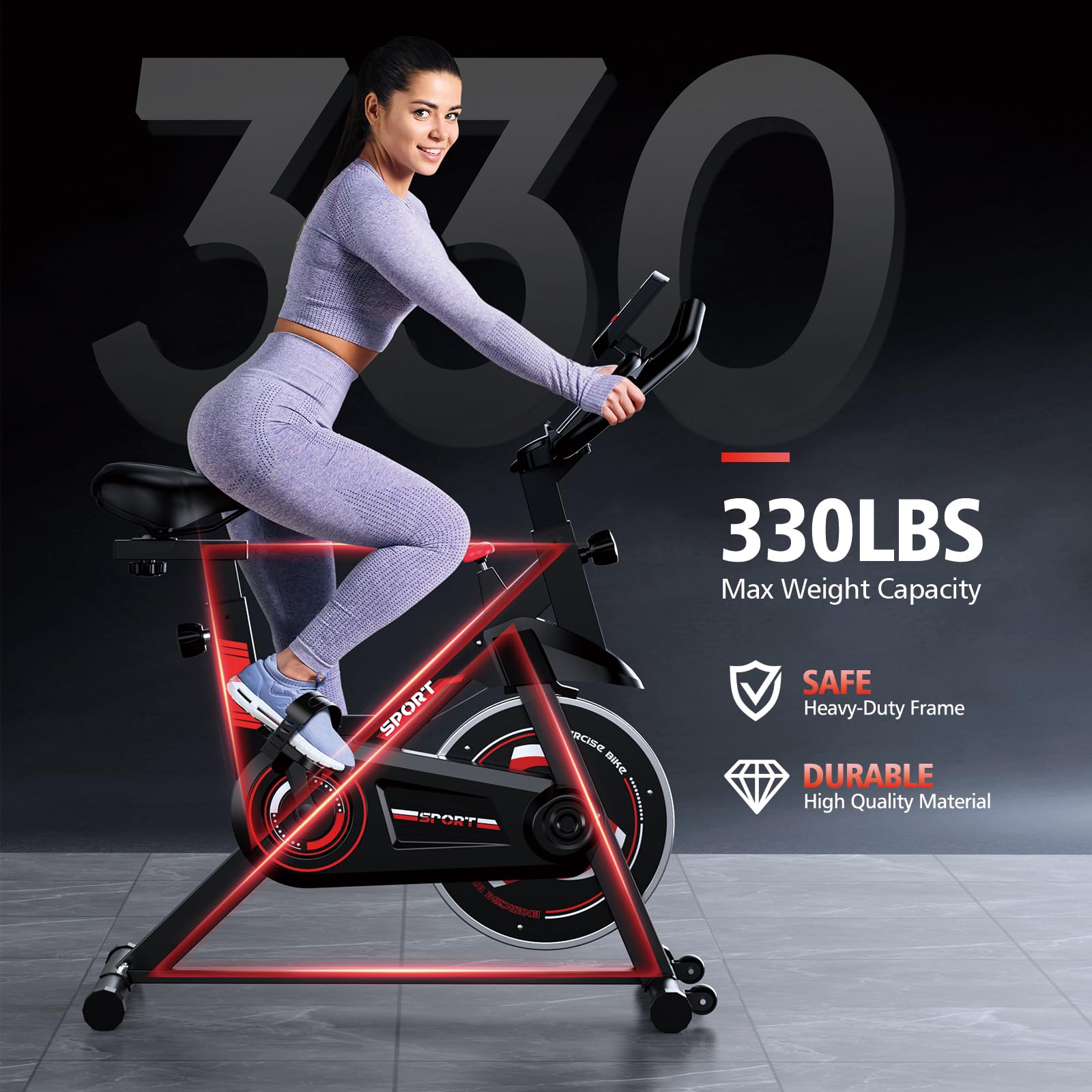 Premium Exercise Bike for Home Cardio Workouts - Silent Belt Drive Indoor Cycling Bike with Heart Rate Monitor & Digital Display - Comfortable Seat Cushion & 300lbs Weight Capacity - Perfect for Home Gym, Apartment Fitness & Low-Impact Training